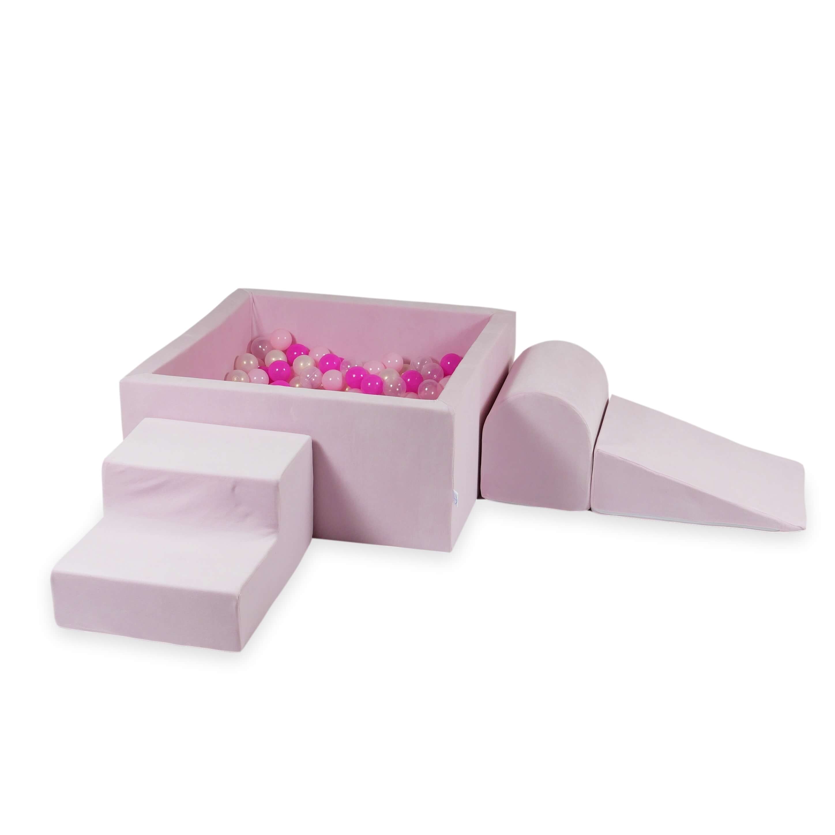 Foam play area with square ball pit children's play set 90x90x40 velvet soft light pink + 400 balls