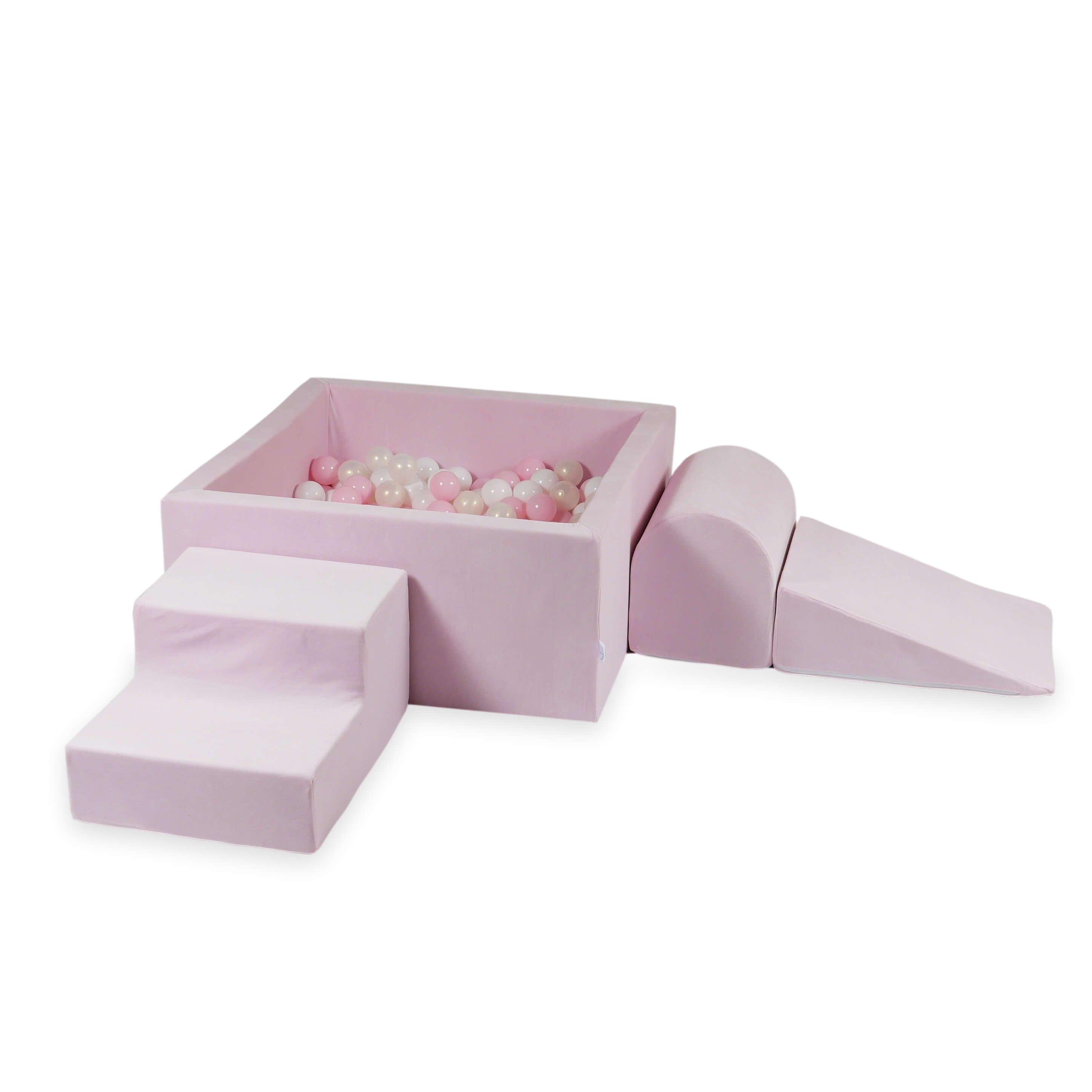 Foam play area with square ball pit children's play set 90x90x40 velvet soft light pink + 400 balls