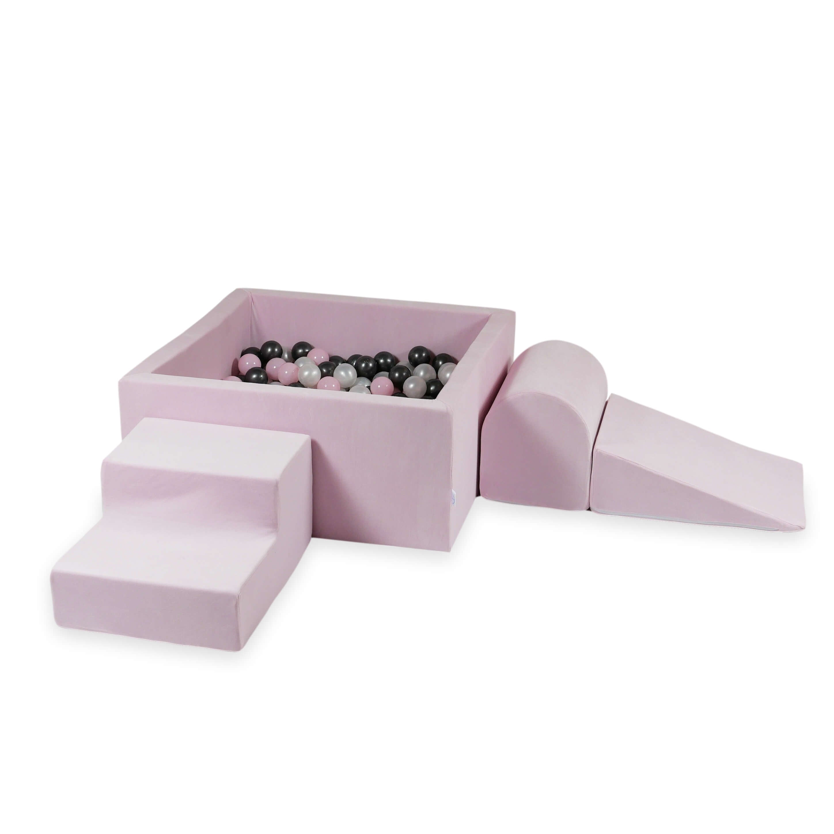 Foam play area with square ball pit children's play set 90x90x40 velvet soft light pink + 400 balls