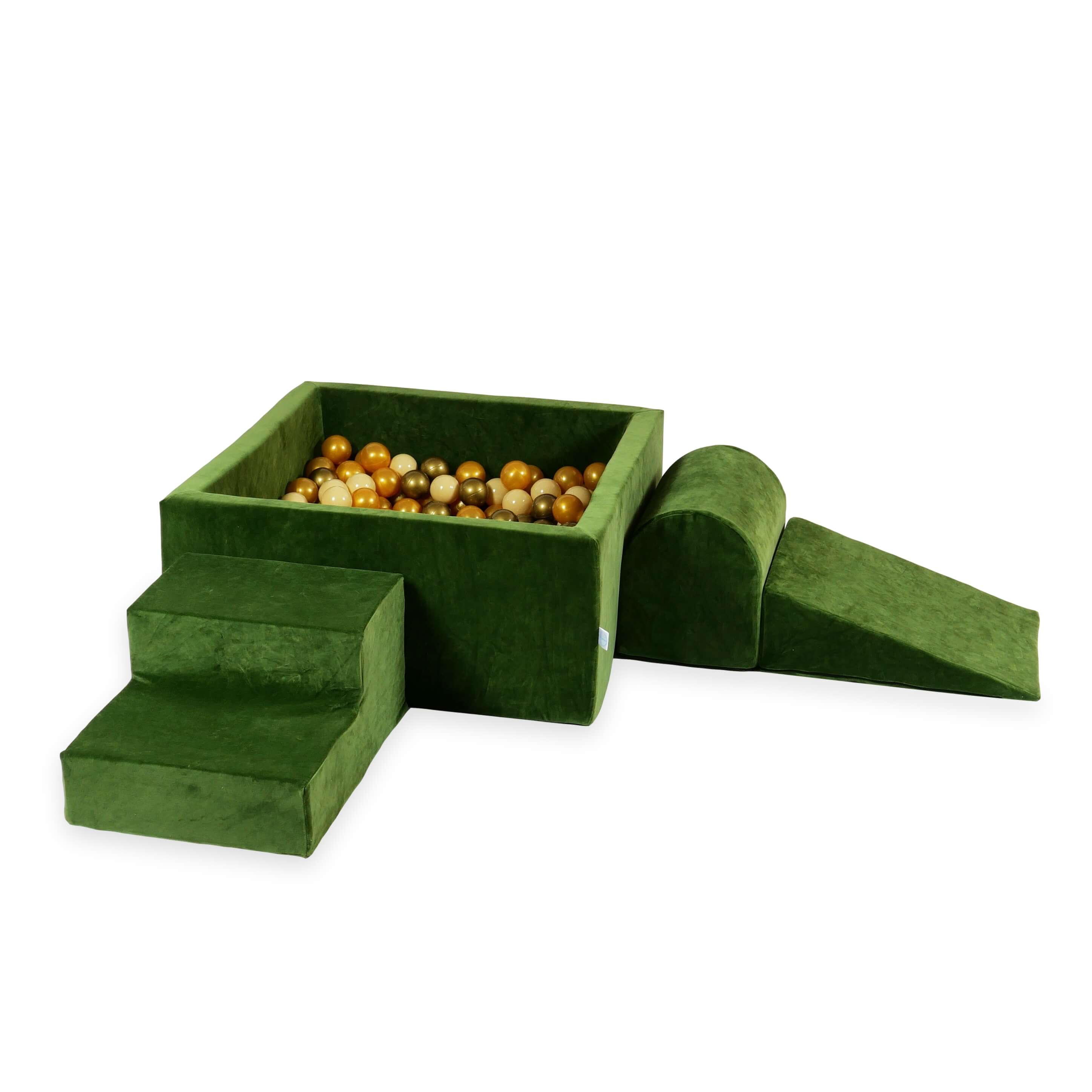 Foam play area with square ball pit children's play set 90x90x40 velvet soft olive + 400 balls