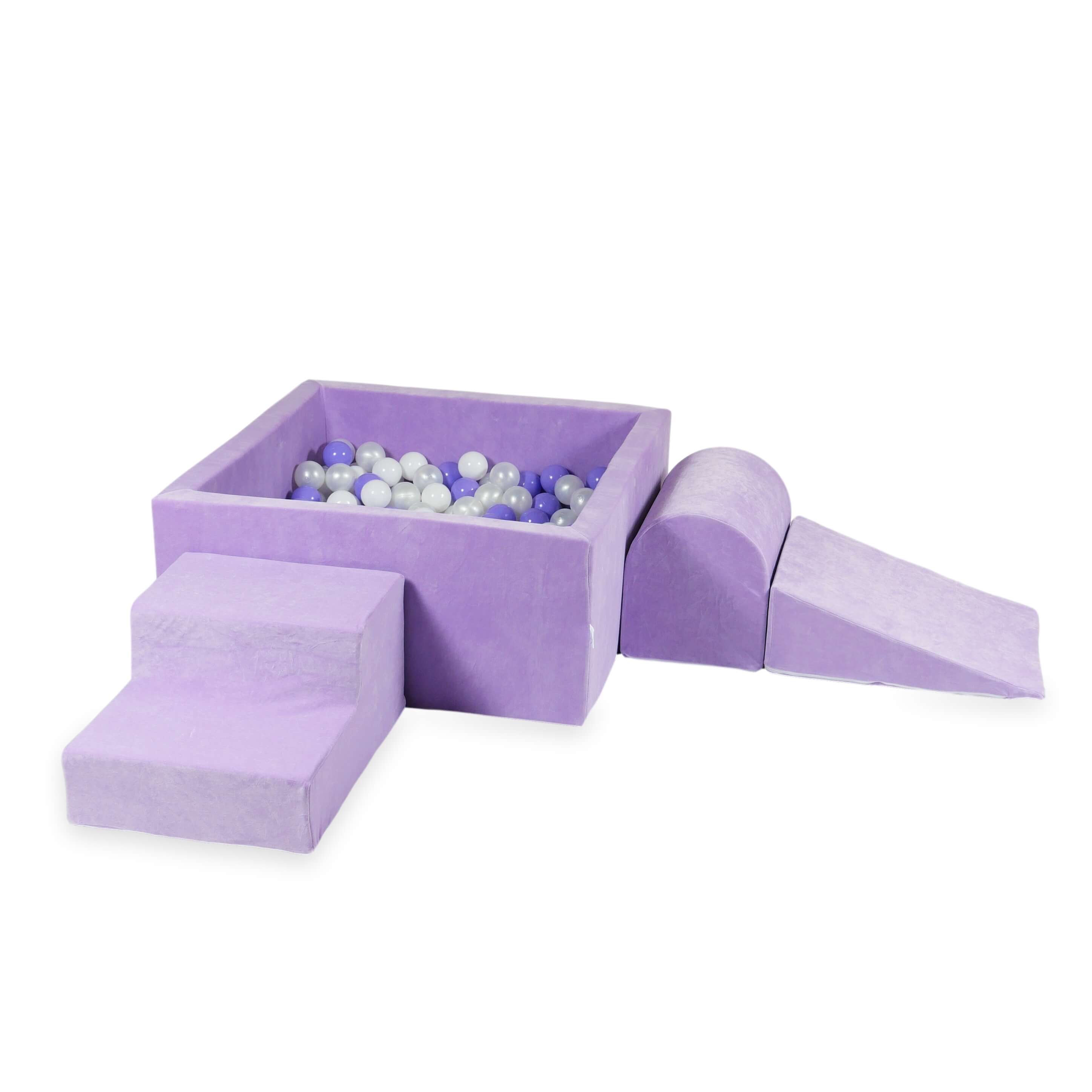 Foam play area with square ball pit children's play set 90x90x40 velvet soft lilac + 400 balls