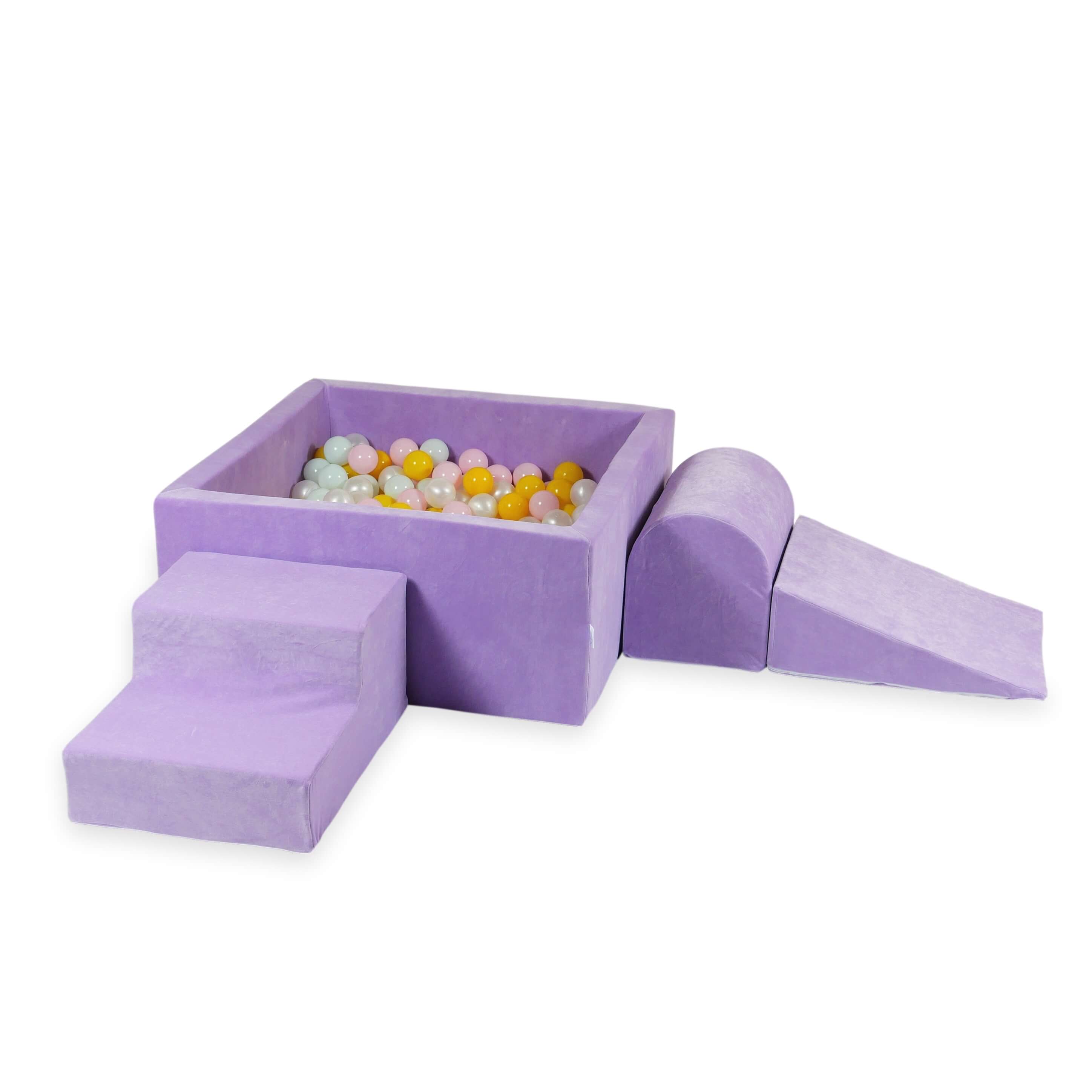 Foam play area with square ball pit children's play set 90x90x40 velvet soft lilac + 400 balls