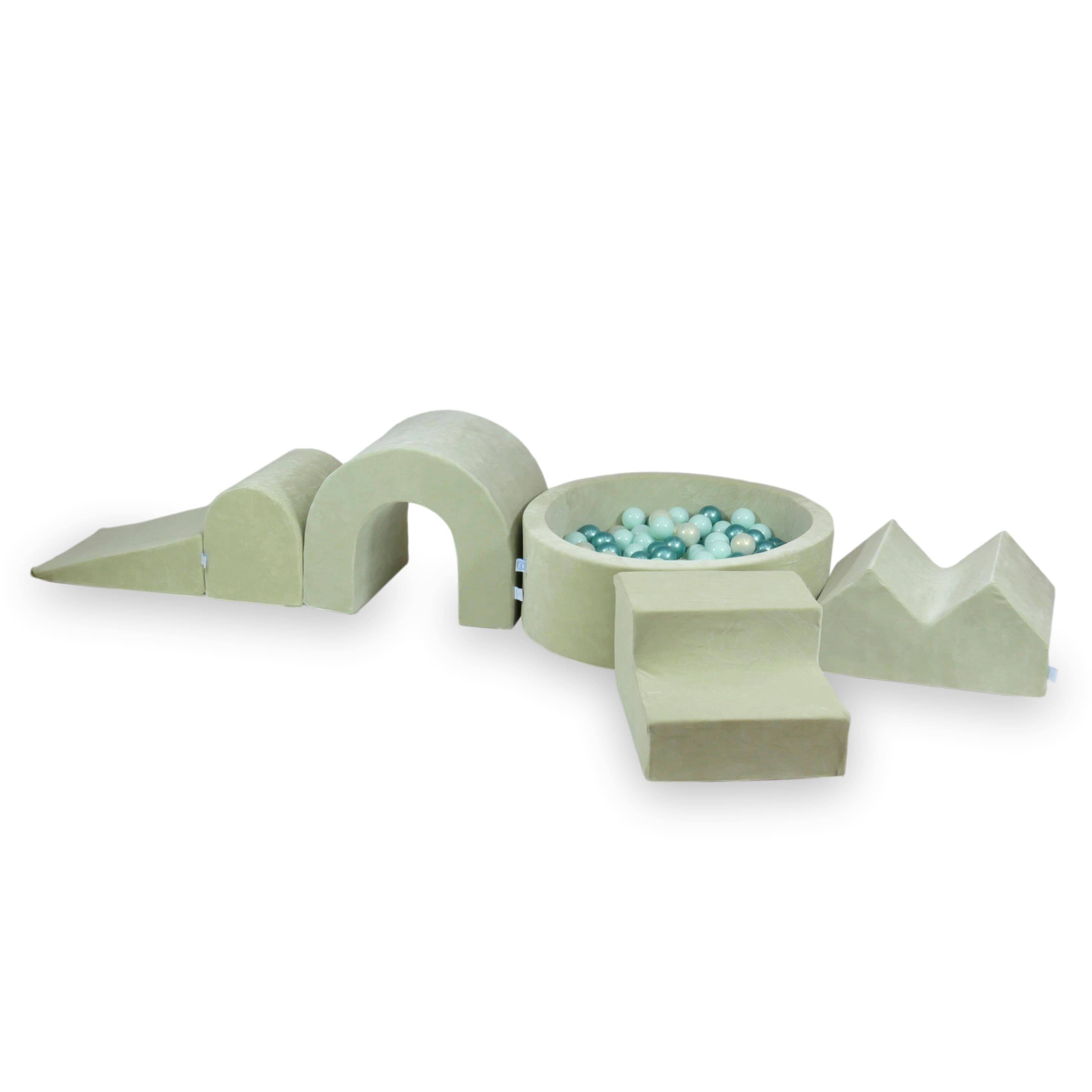 Piankowy plac zabaw z okrągłym basenem 90x30 velvet soft pistachio + 5 elementów + 200 piłek