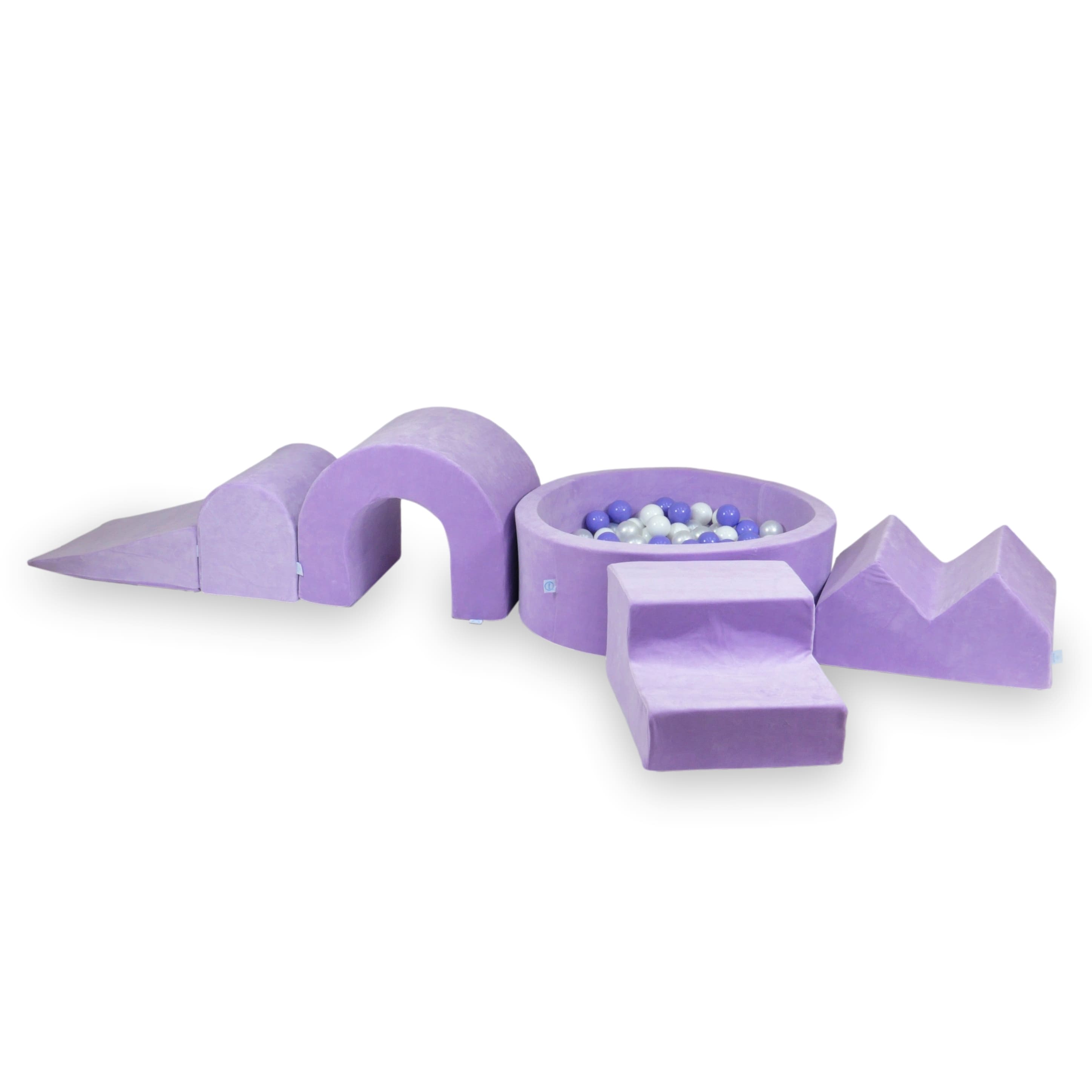 Foam play area with round pool 90x30 lilac + 5 elements + 200 balls