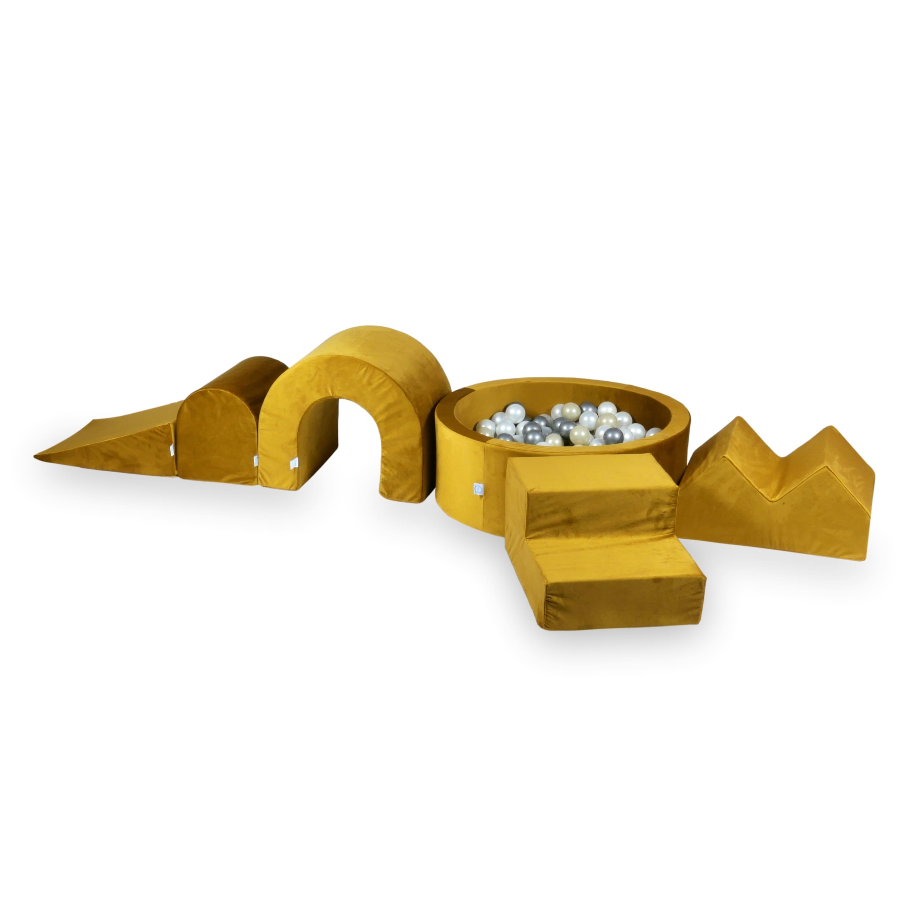 Foam play area with round pool 90x30 velvet gold + 5 elements + 200 balls