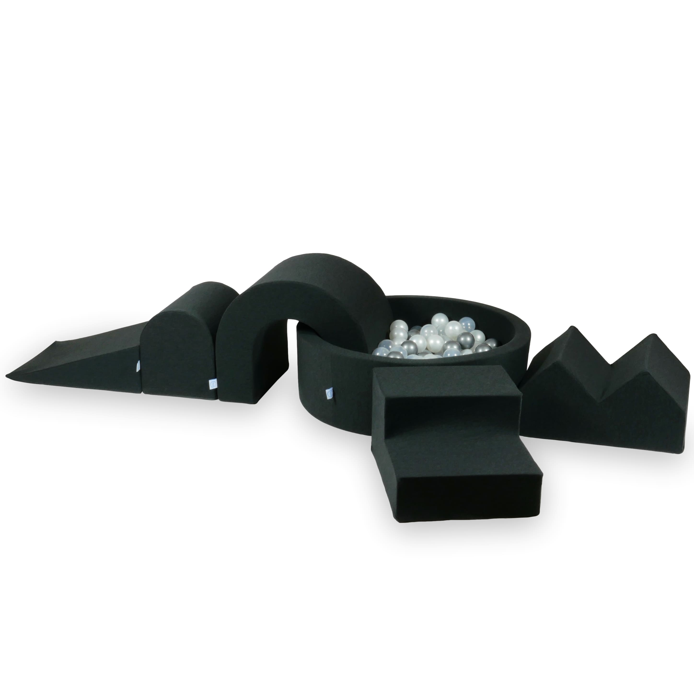 Foam play area with round pool 90x30 graphite + 5 elements + 200 balls
