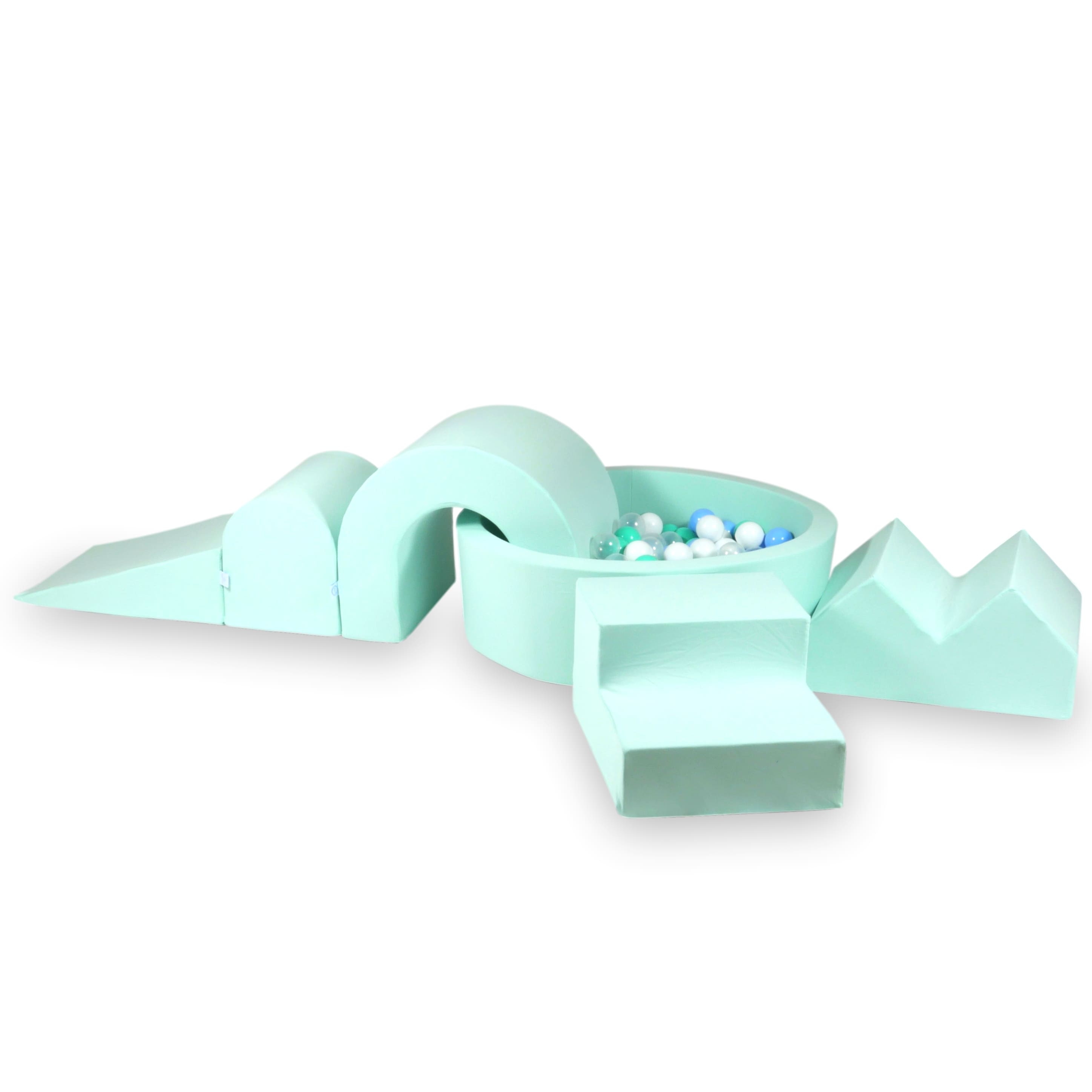 Foam play area with round pool 90x30 mint + 5 elements + 200 balls