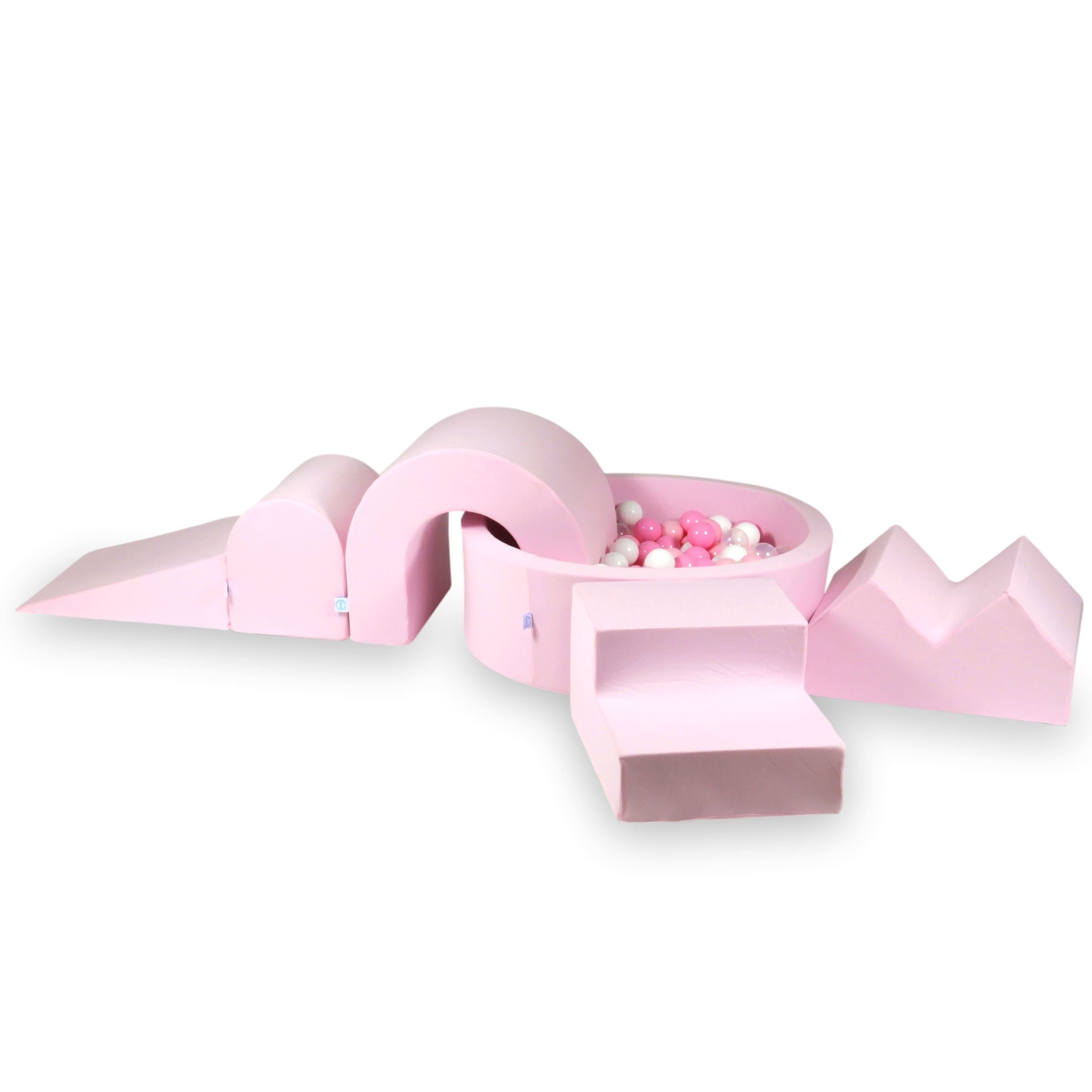 Foam play area with round pool 90x30 powder pink + 5 elements + 200 balls