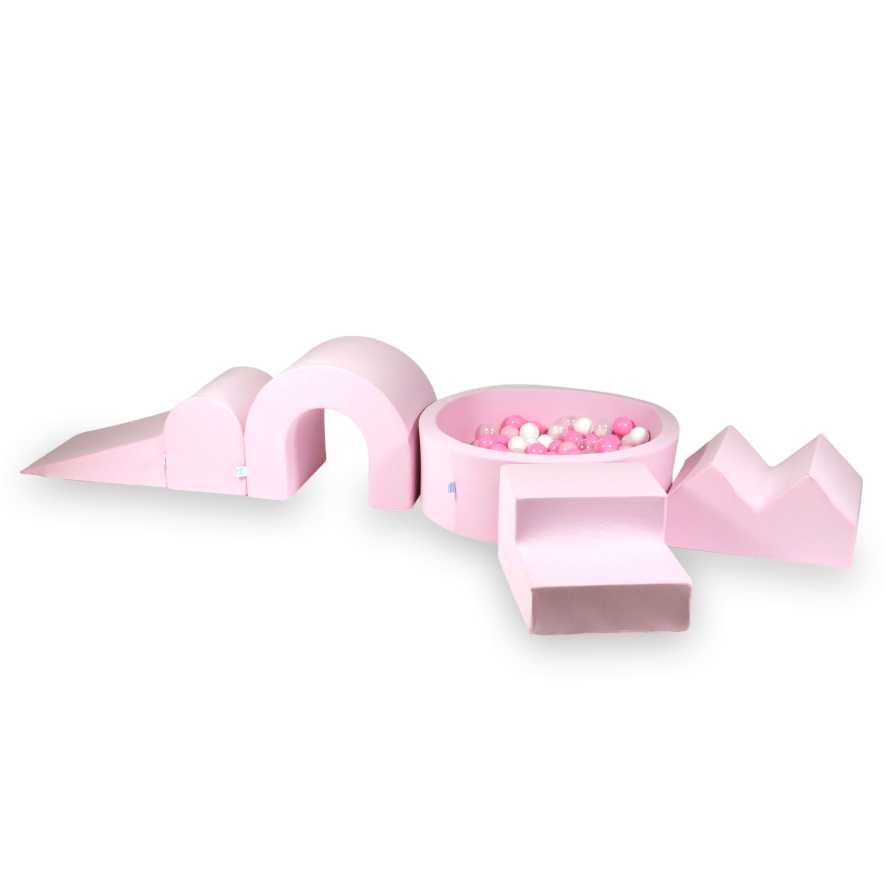 Foam play area with round pool 90x30 powder pink + 5 elements + 200 balls