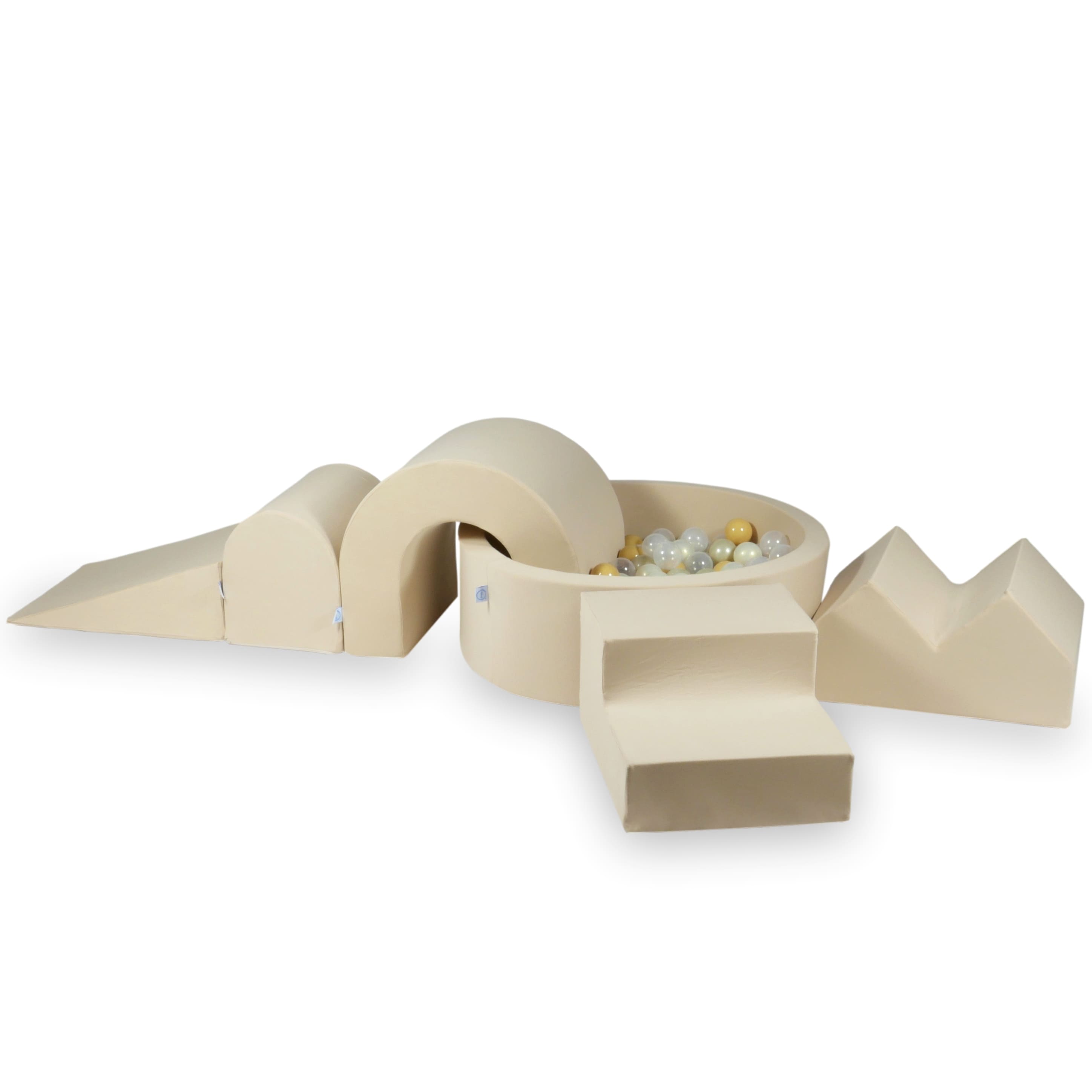 Foam play area with round pool 90x30 beige + 5 elements + 200 balls