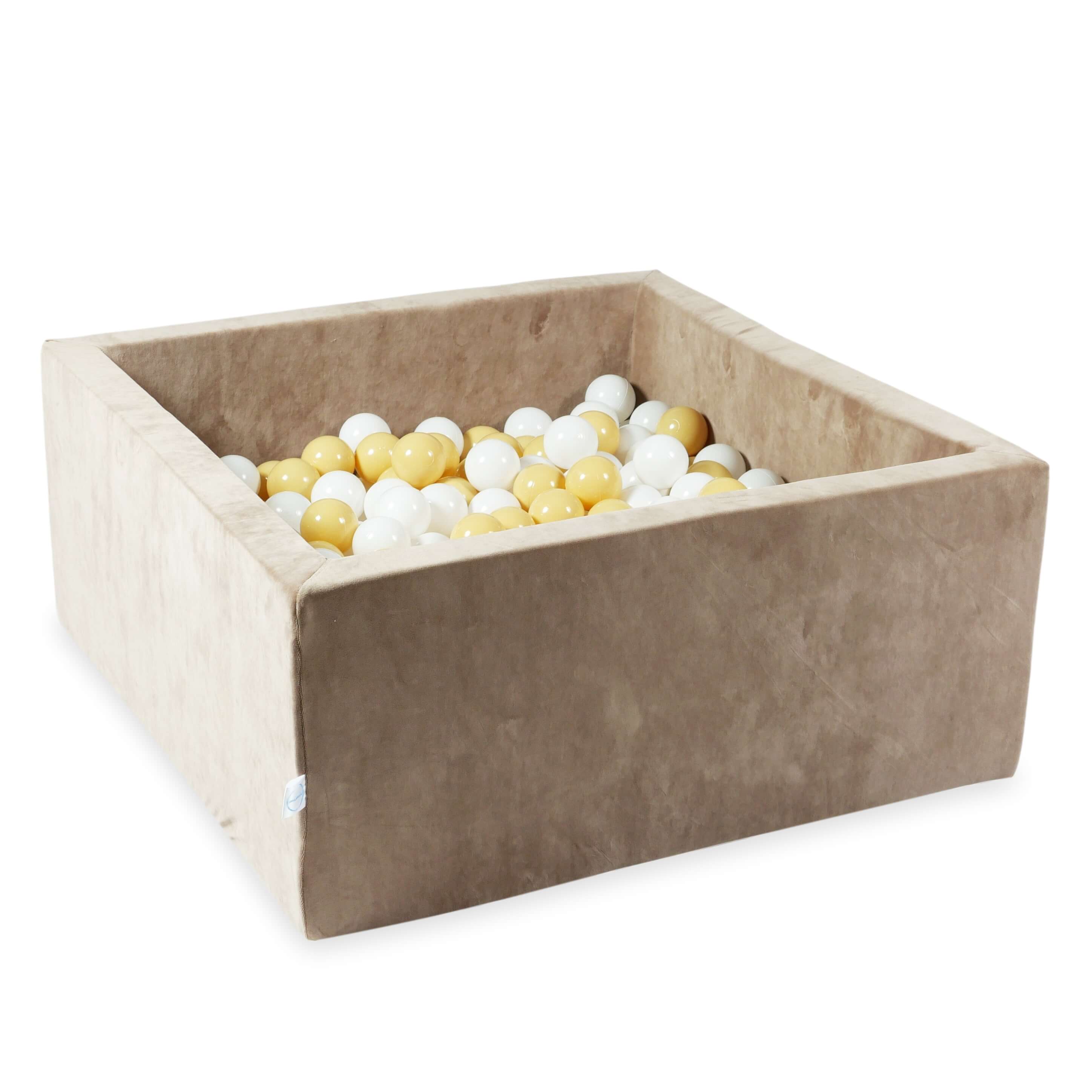 Square ball pit 90x90x40 cm in soft Brown velvet, 400 balls