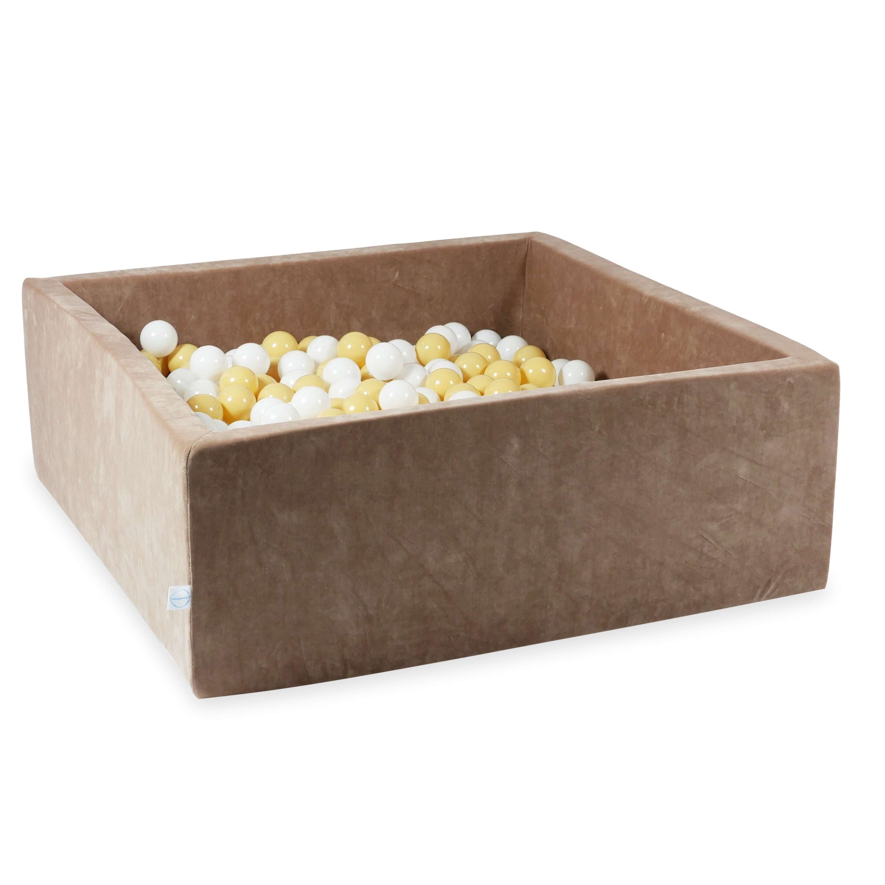 Square ball pit 110x110x40 cm in brown soft velvet, 600 balls