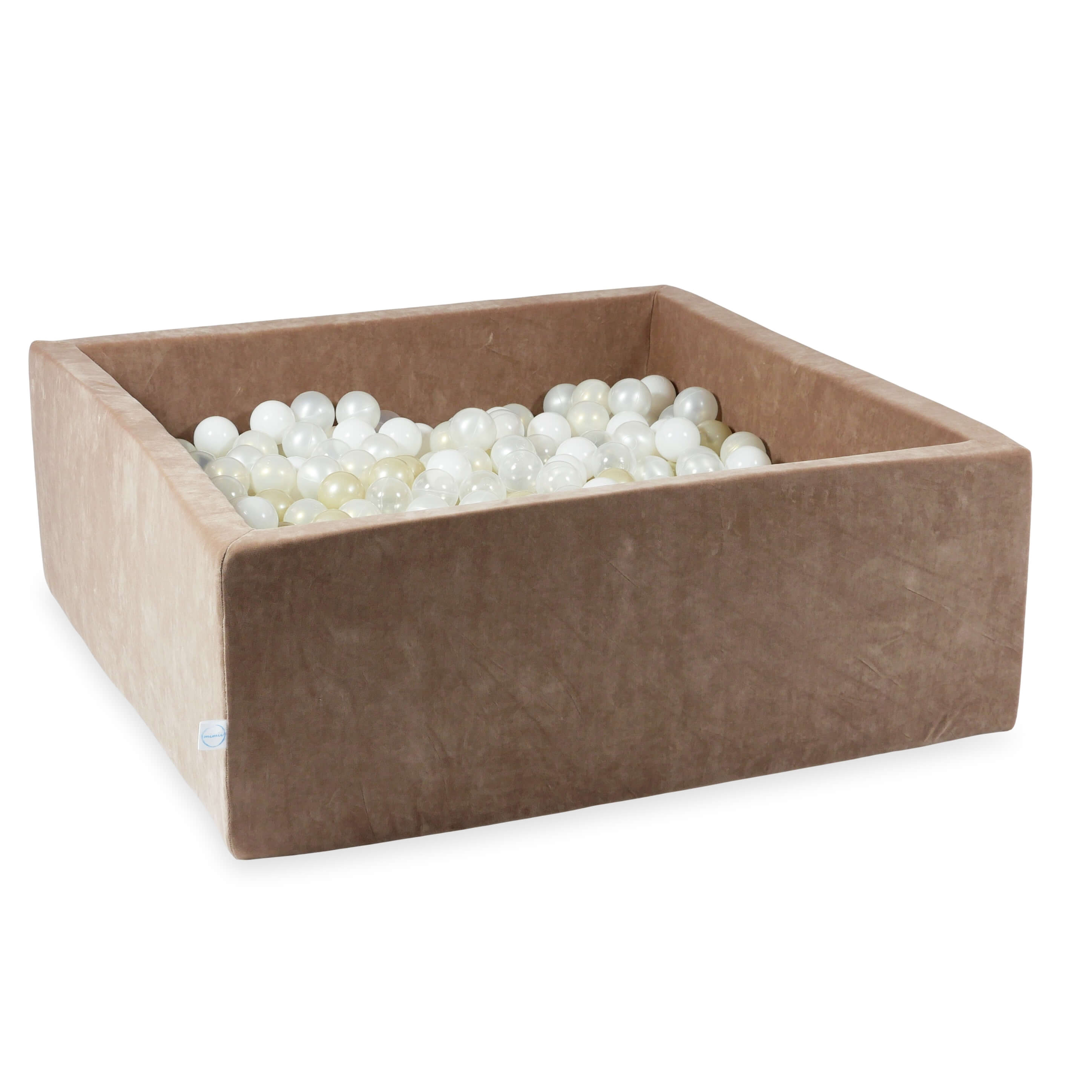 Square ball pit 110x110x40 cm in brown soft velvet, 600 balls