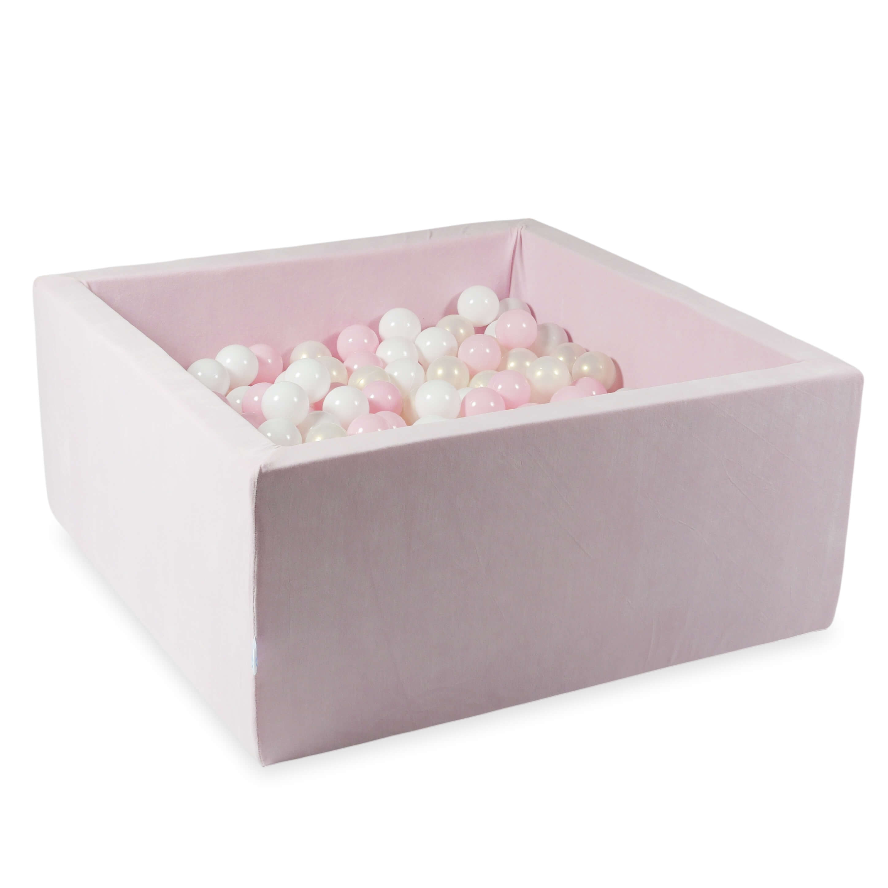 Square ball pit 90x90x40 cm in velvet soft Light Pink, 400 balls