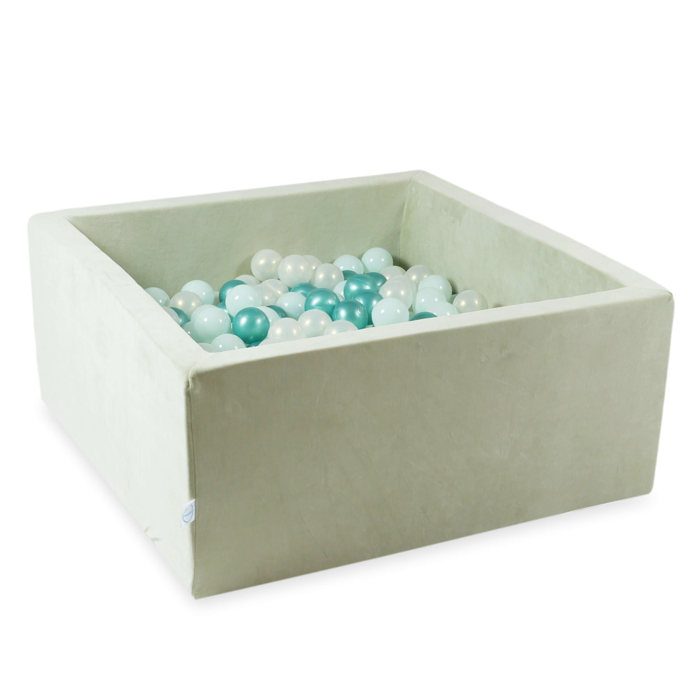 Square ball pit 90x90x40 cm in velvet soft Pistachio, 400 balls
