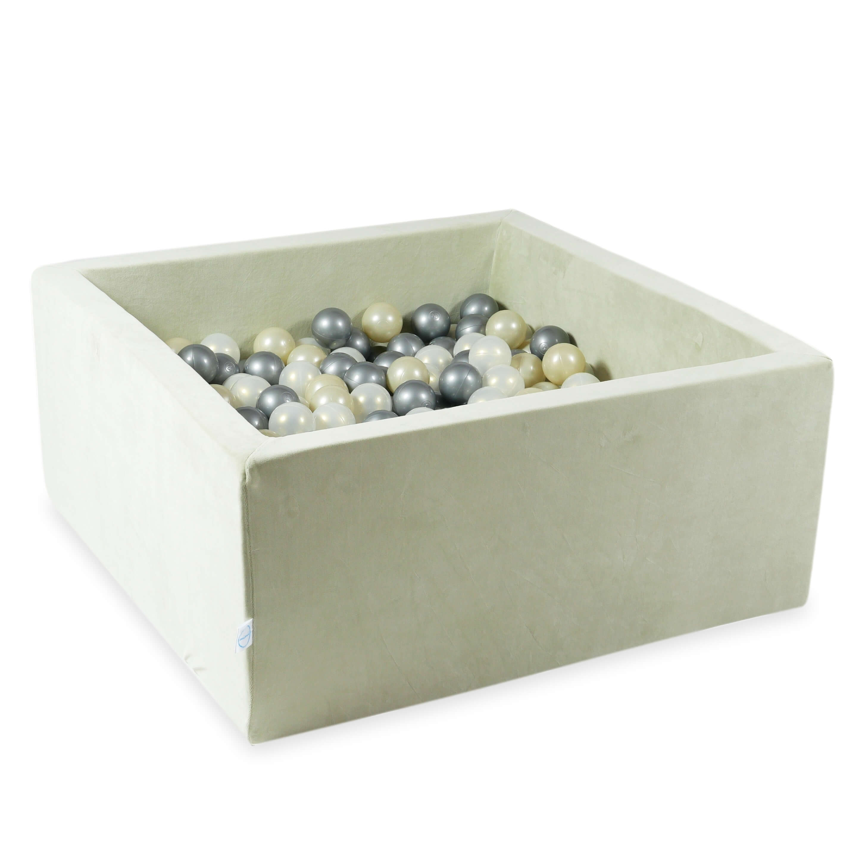 Square ball pit 90x90x40 cm in velvet soft Pistachio, 400 balls