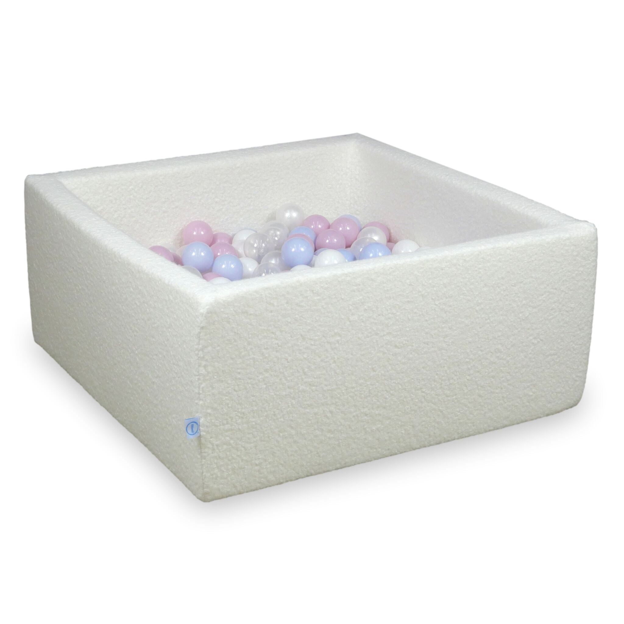 Square ball pit 90x90x40 cm in Boucle White 400 balls