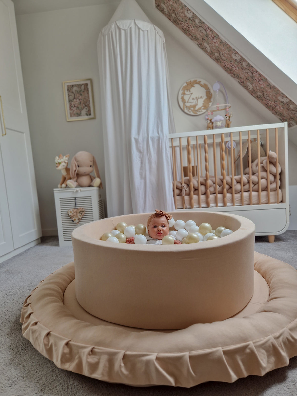 Ball pit with balls 90 × 30 cm beige with 200 balls