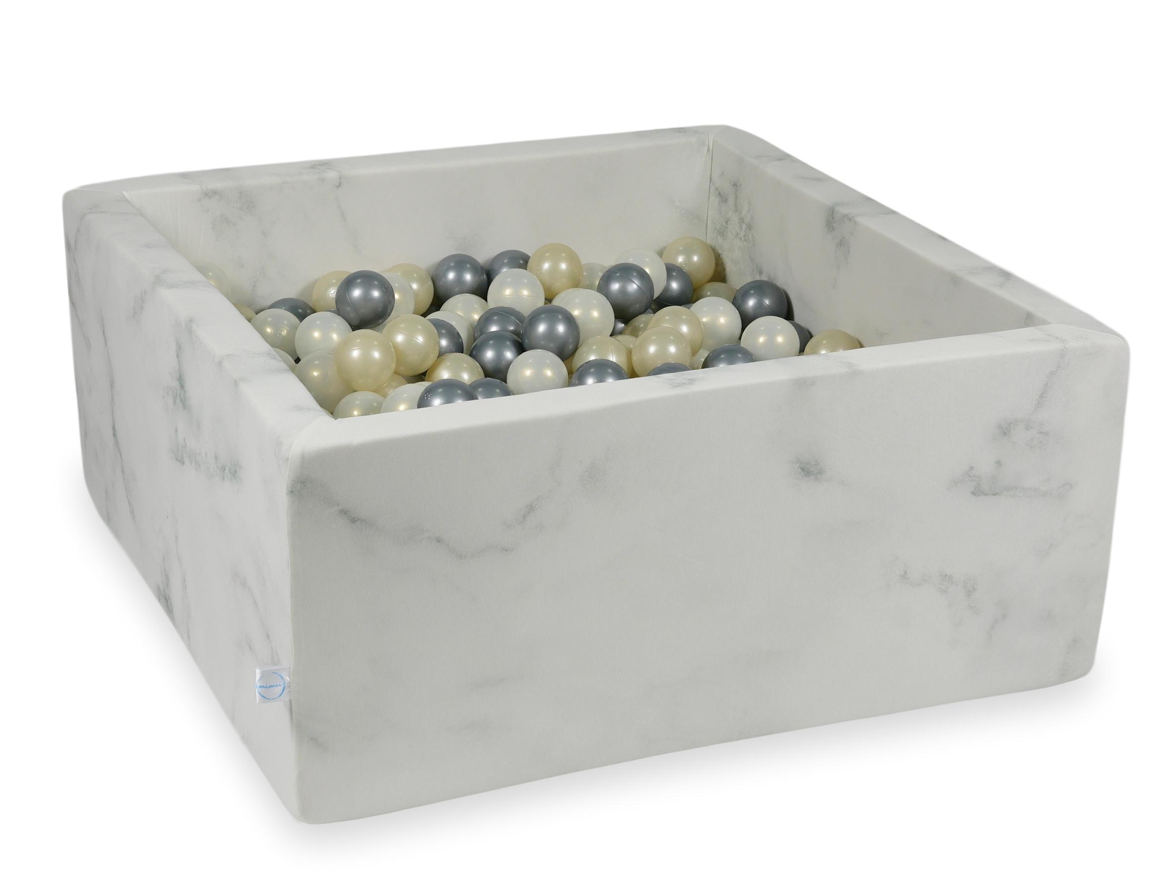 Square ball pit 90x90x40 cm in Marble velvet, 400 balls