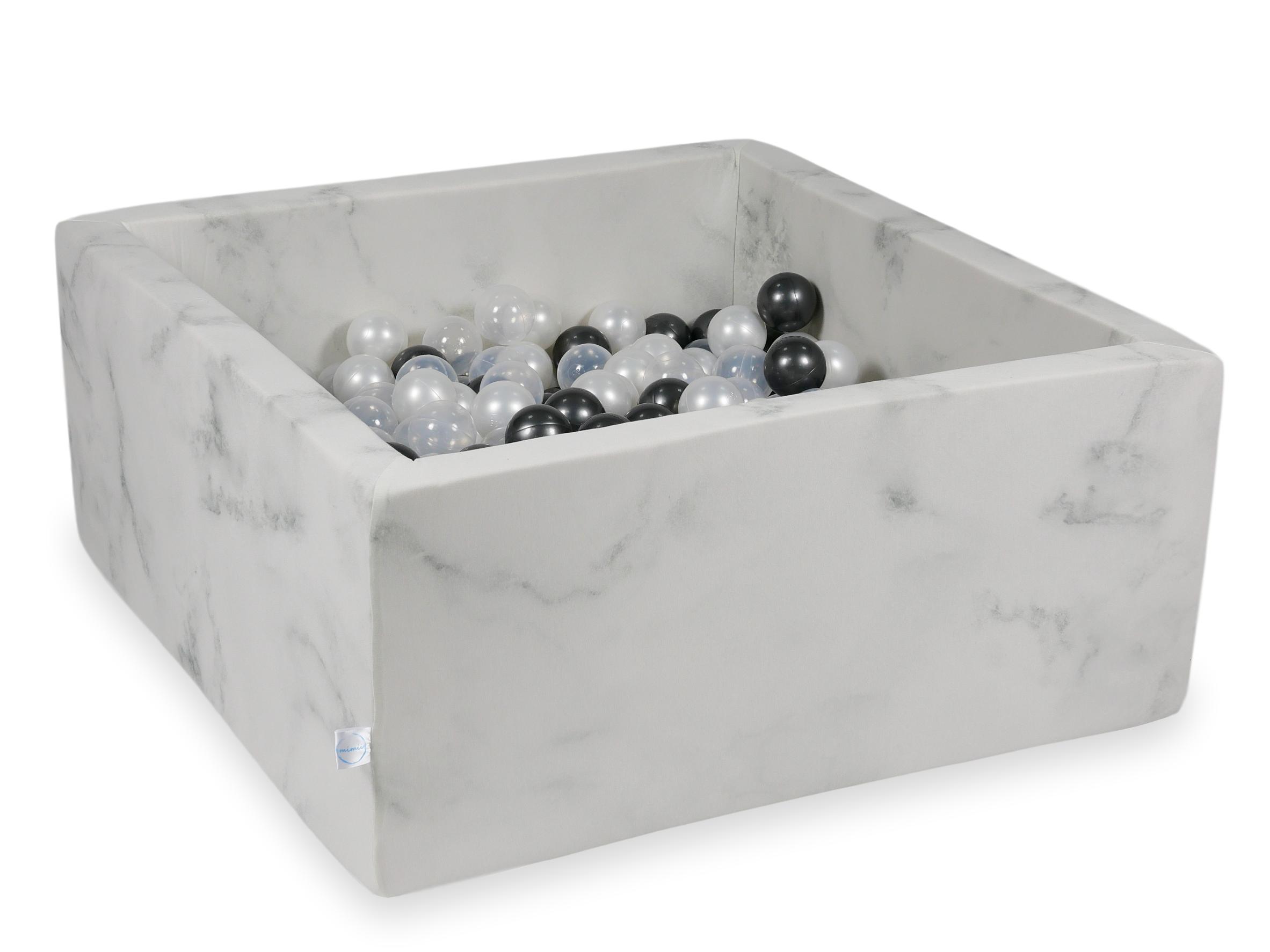 Square ball pit 90x90x40 cm in Marble velvet, 400 balls