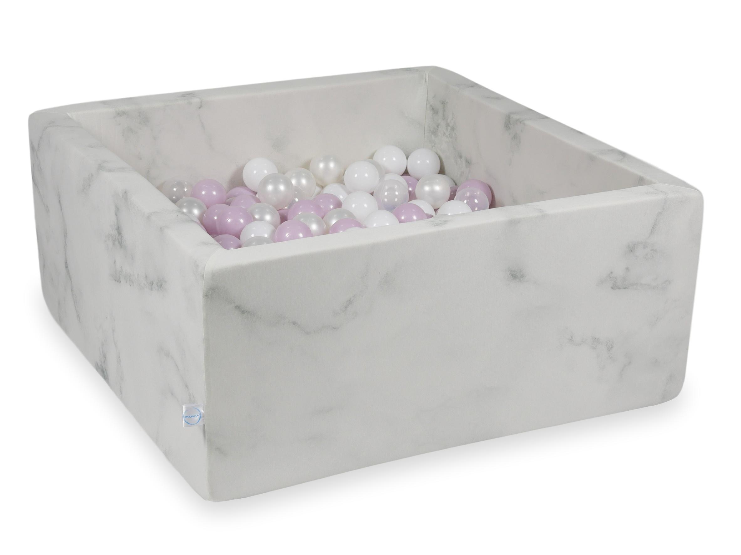 Square ball pit 90x90x40 cm in Marble velvet, 400 balls