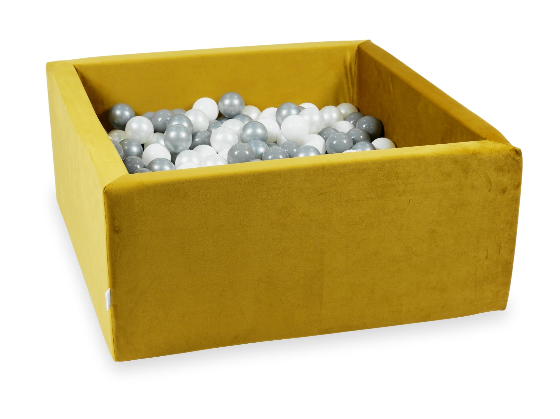 Square ball pit 90x90x40 cm in Gold velvet velvet, 400 balls