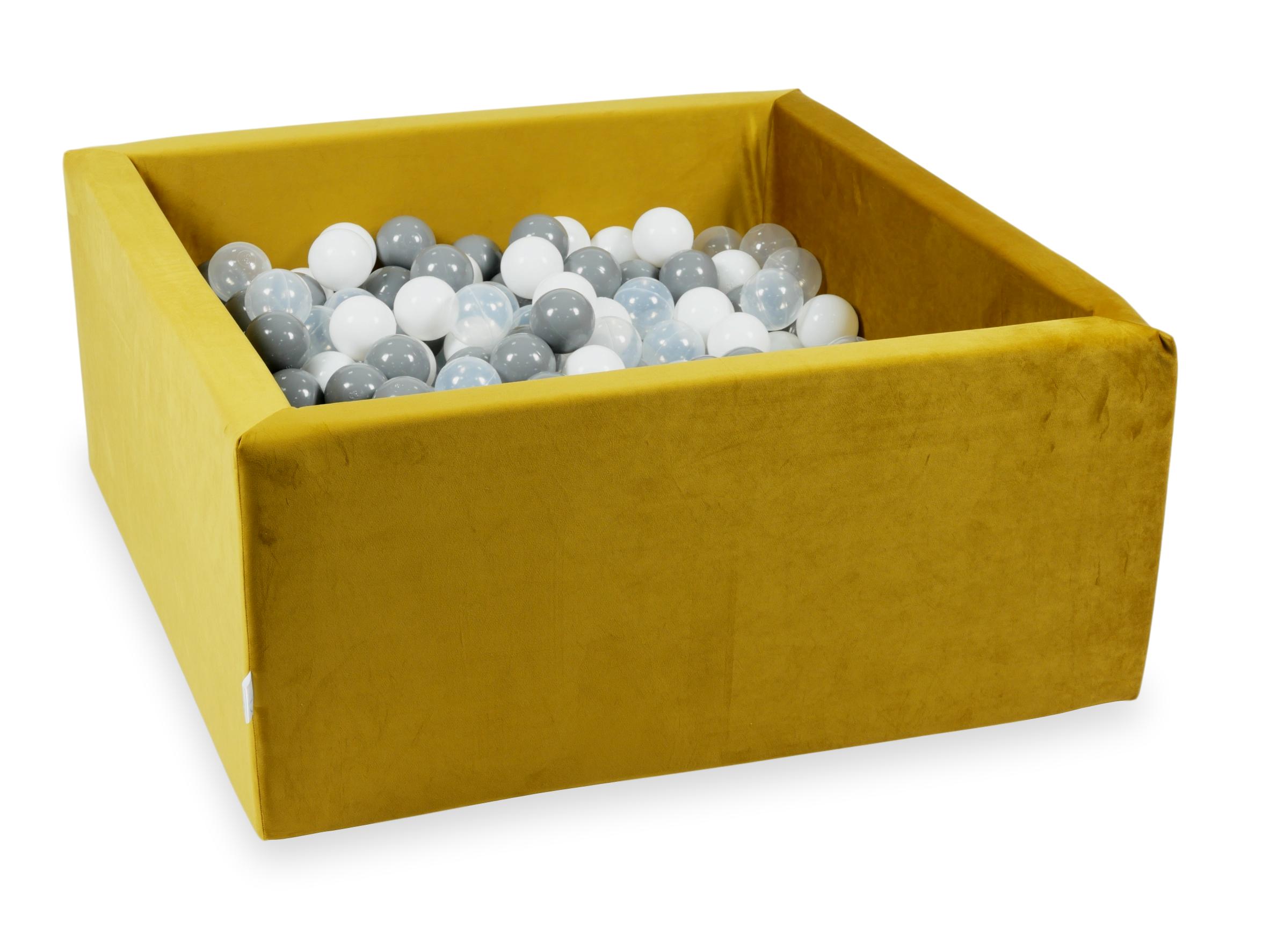 Square ball pit 90x90x40 cm in Gold velvet velvet, 400 balls