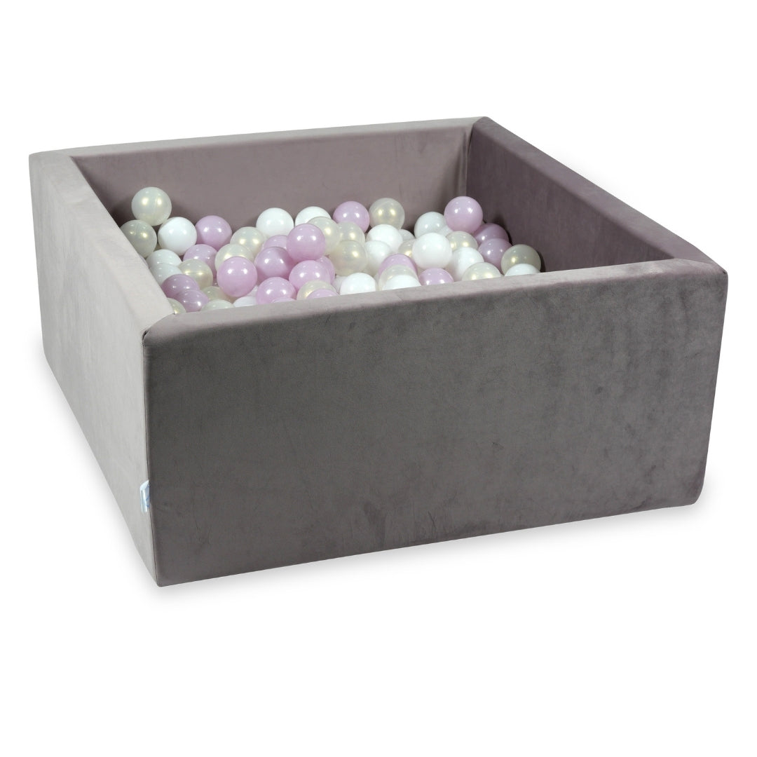 Square ball pit 90x90x40 cm in Lilac velvet velvet, 400 balls