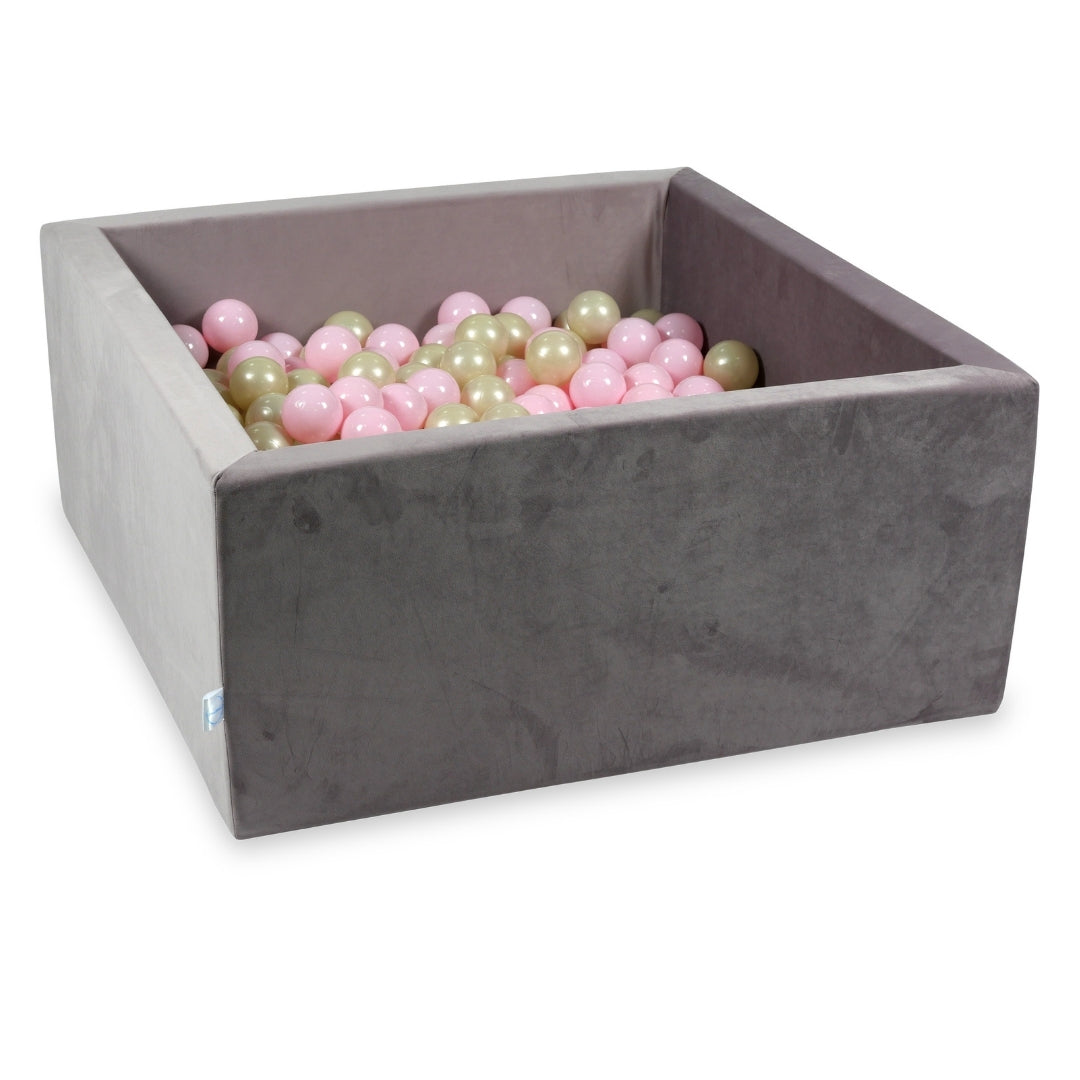 Square ball pit 90x90x40 cm in Lilac velvet velvet, 400 balls