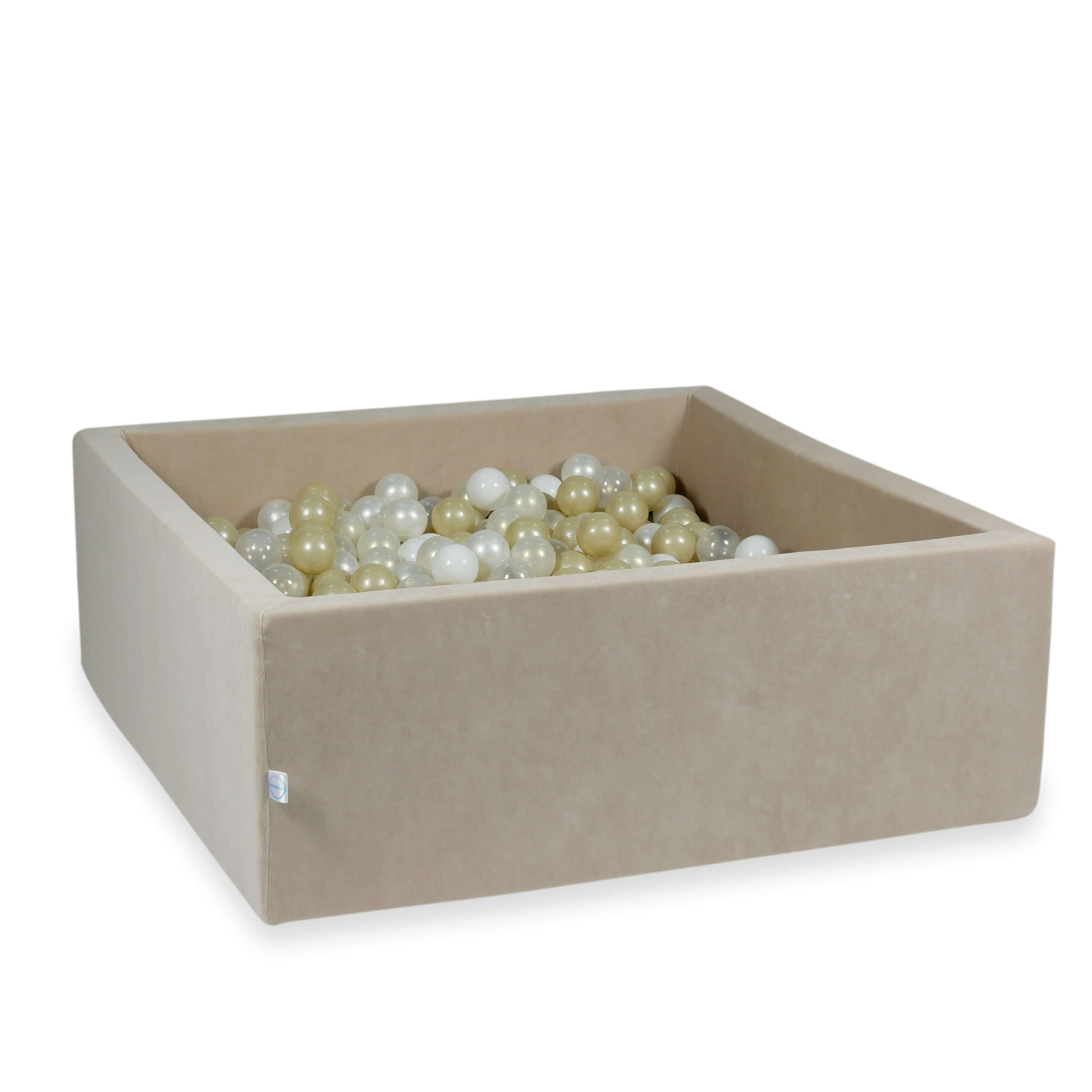 Square ball pit 110x110x40 cm in beige soft velvet, 600 balls