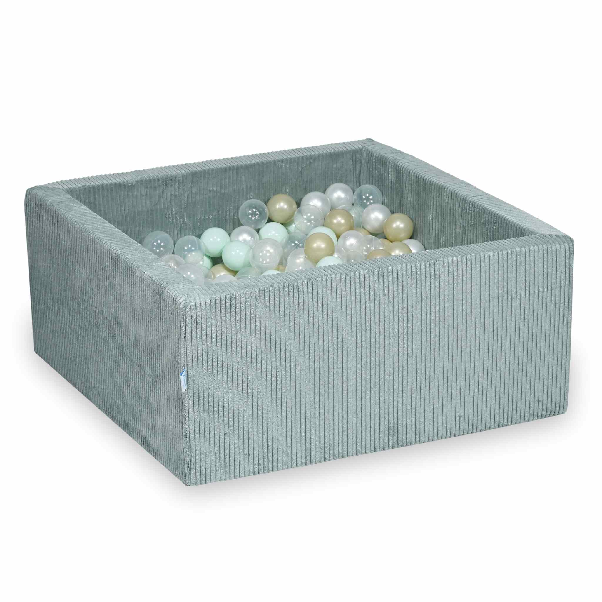 Square ball pit 90x90x40 cm in Corduroy Light Mint, 400 balls