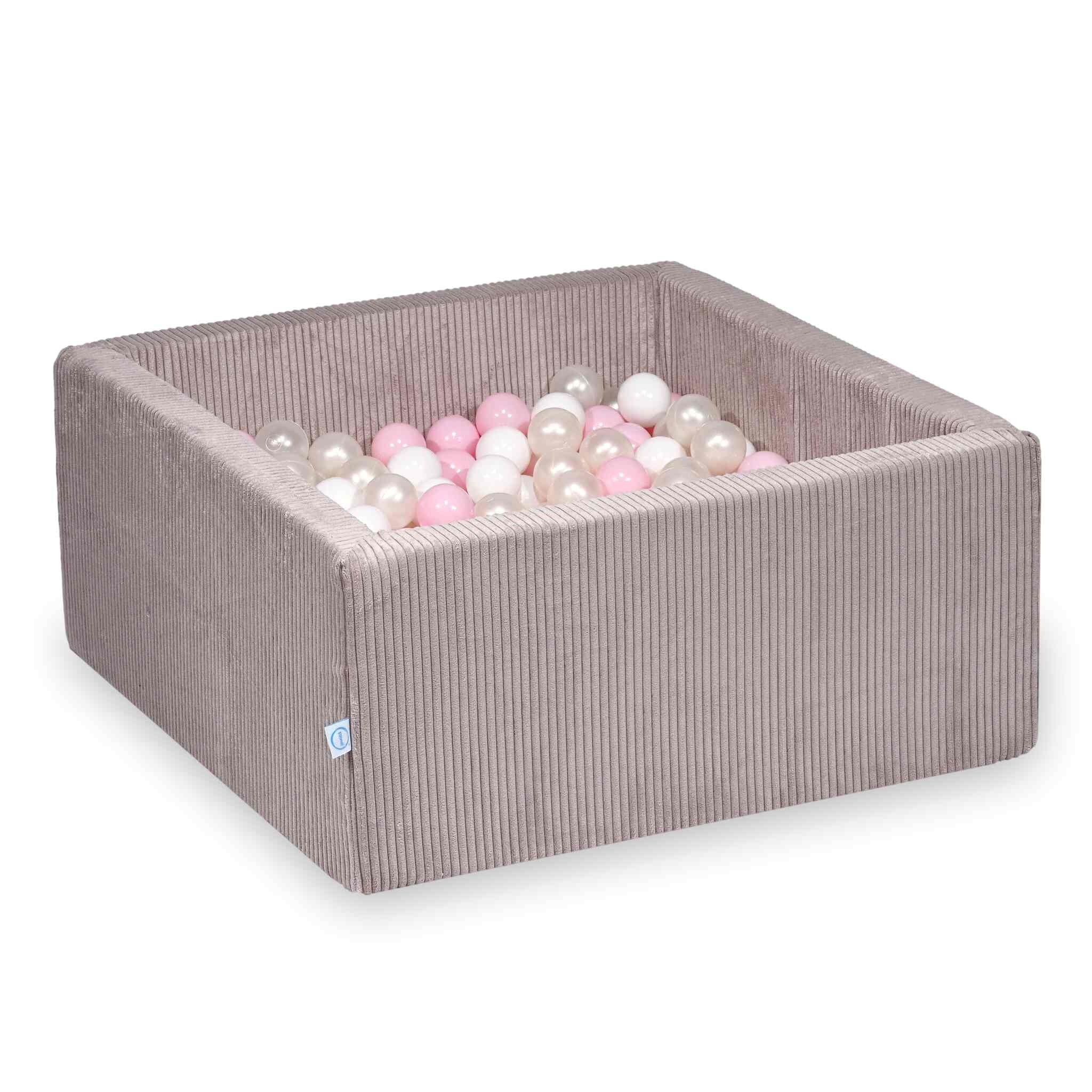 Square ball pit 90x90x40 cm in Corduroy Light Pink, 400 balls