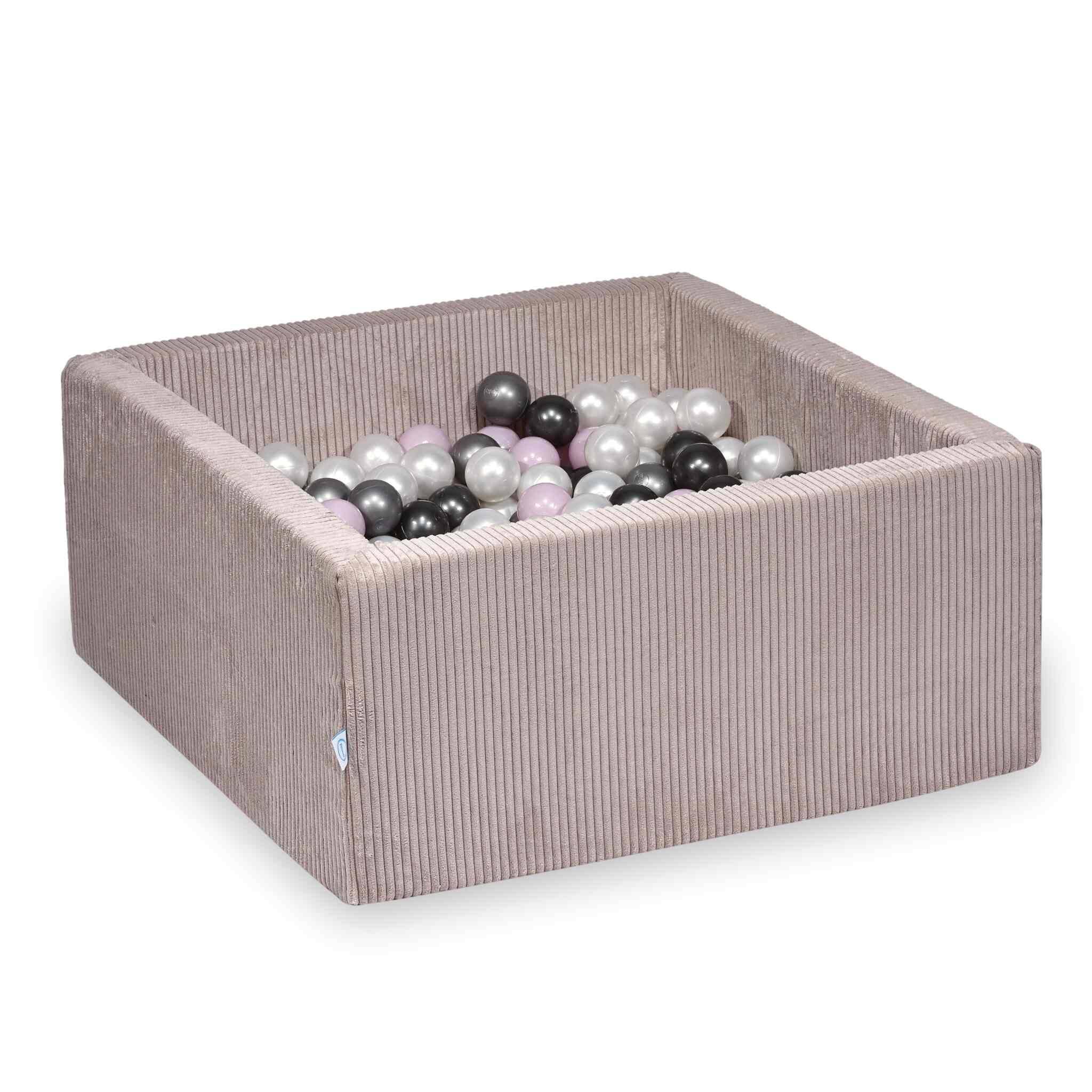 Square ball pit 90x90x40 cm in Corduroy Light Pink, 400 balls