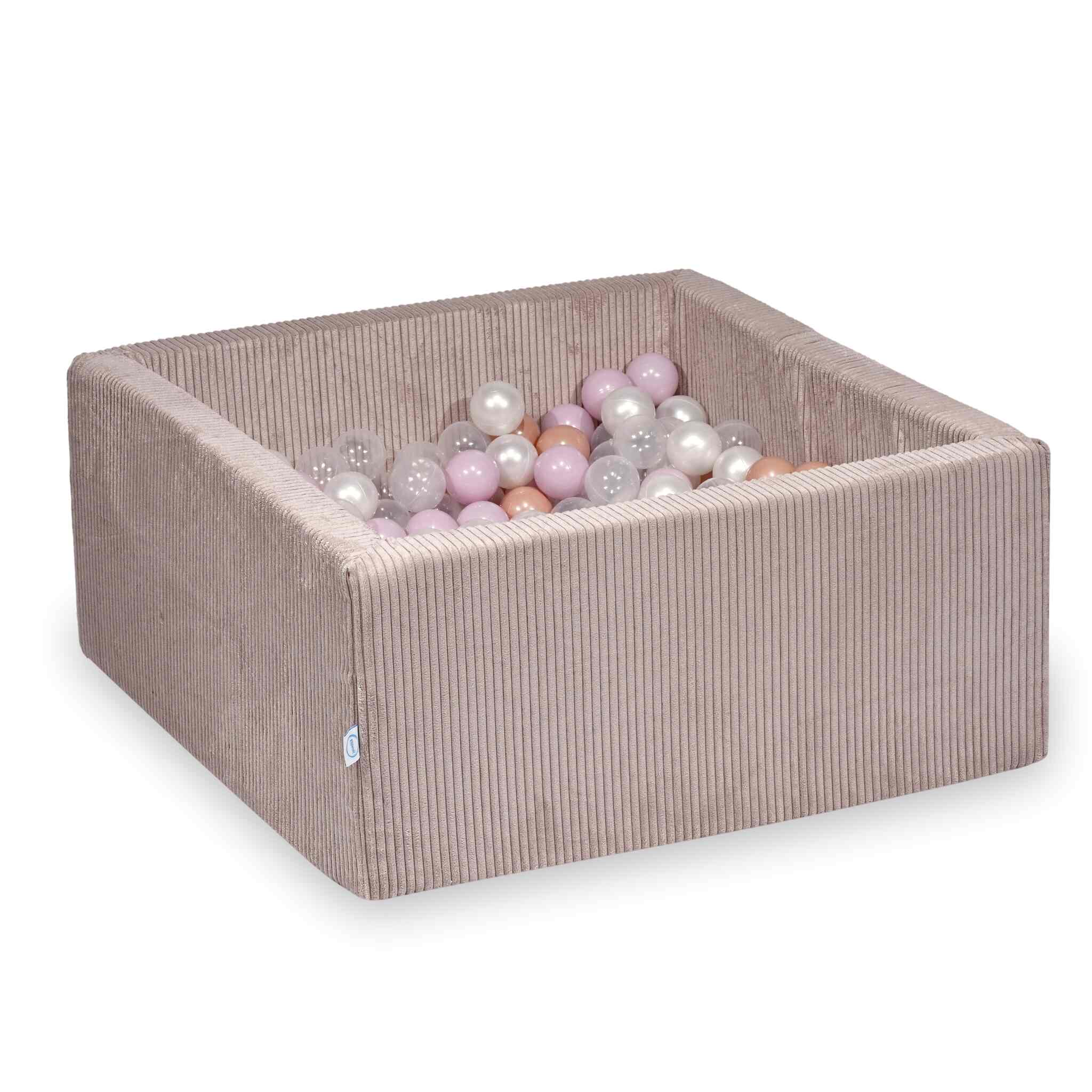 Square ball pit 90x90x40 cm in Corduroy Light Pink, 400 balls