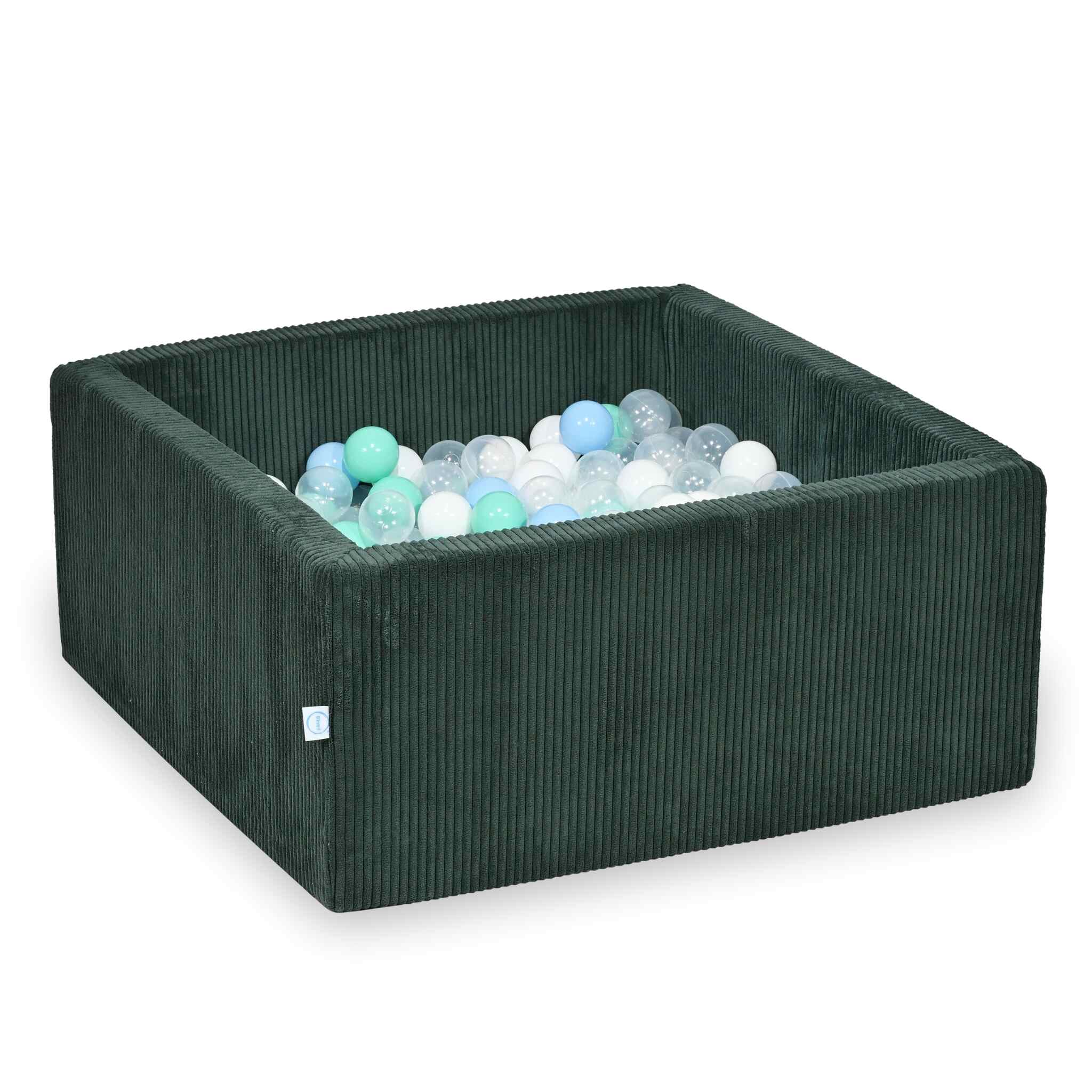 Square ball pit 90x90x40 cm in Corduroy Green, 400 balls