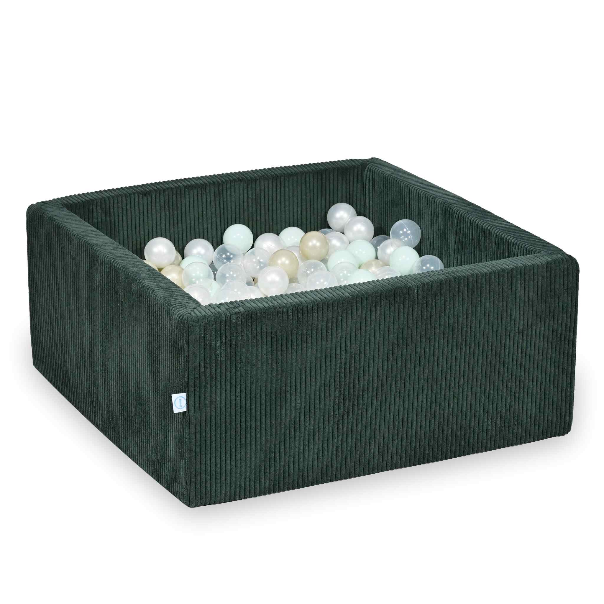 Square ball pit 90x90x40 cm in Corduroy Green, 400 balls