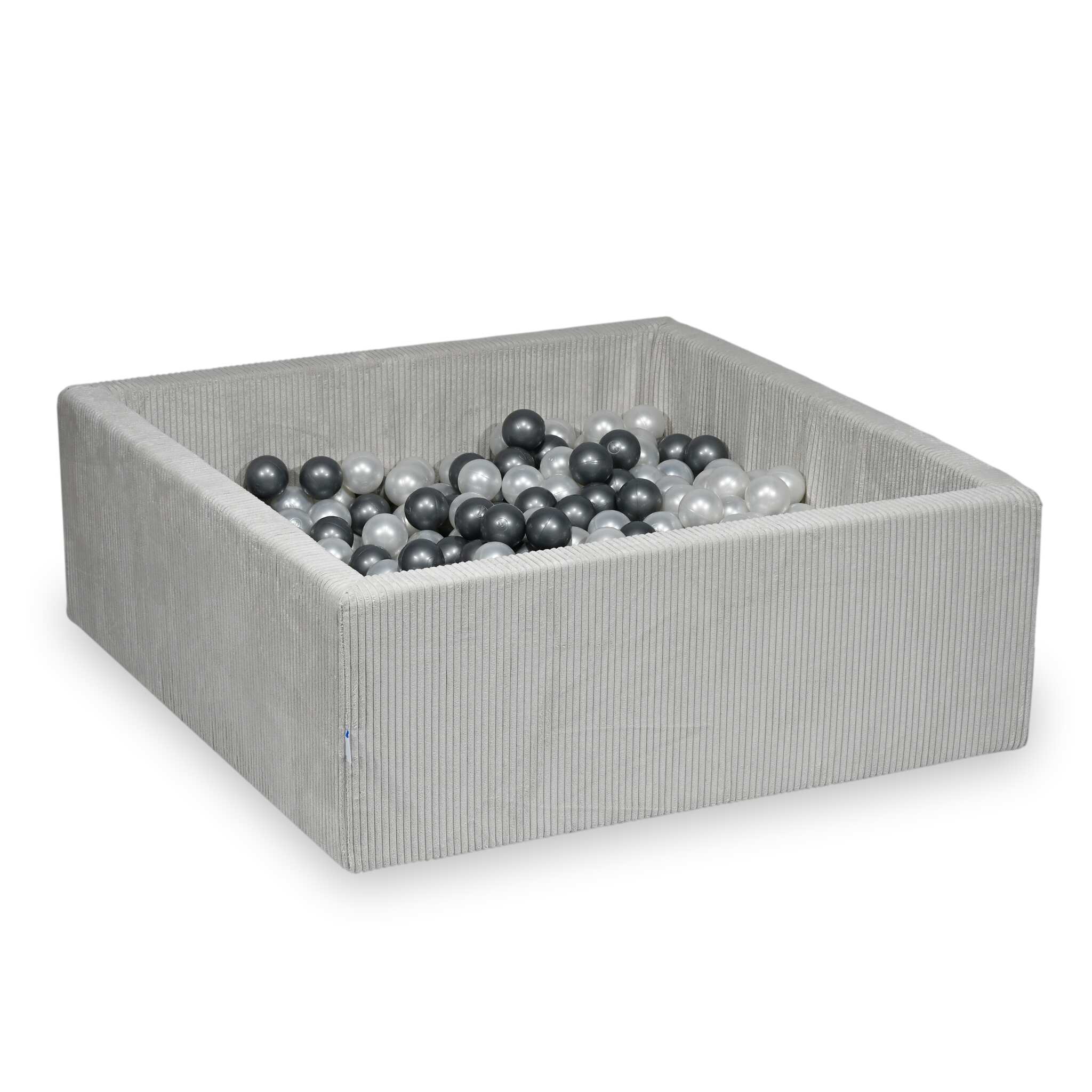Square ball pit 110x110x40 cm in Corduroy Gray, 600 balls