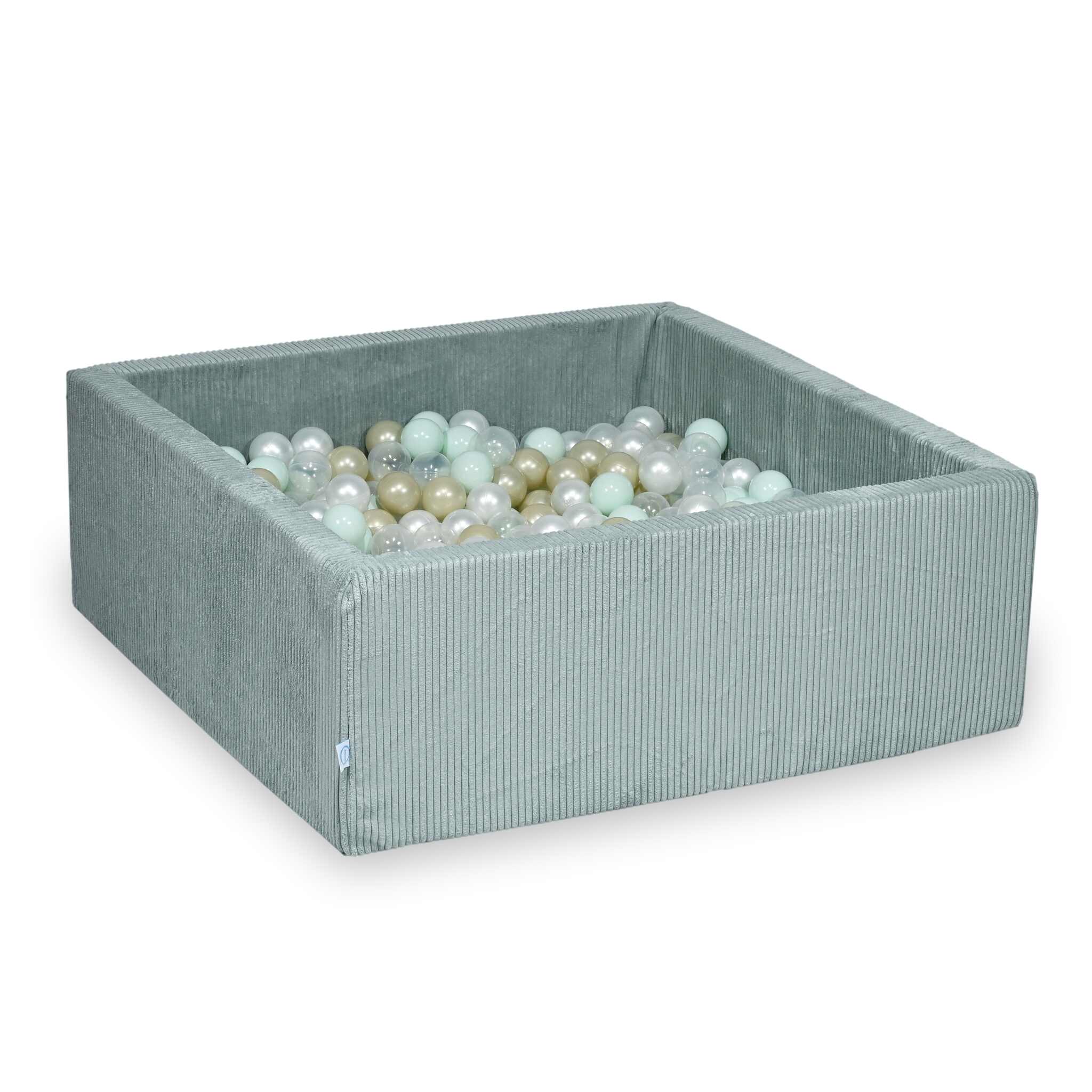 Square ball pit 110x110x40 cm in Corduroy Light Mint, 600 balls