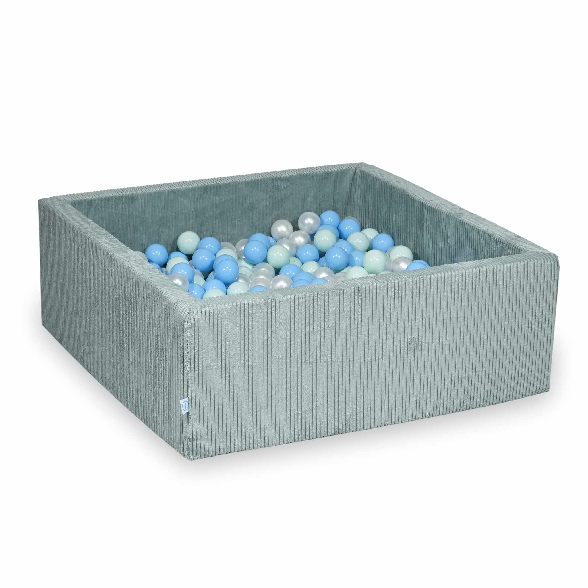 Square ball pit 110x110x40 cm in Corduroy Light Mint, 600 balls
