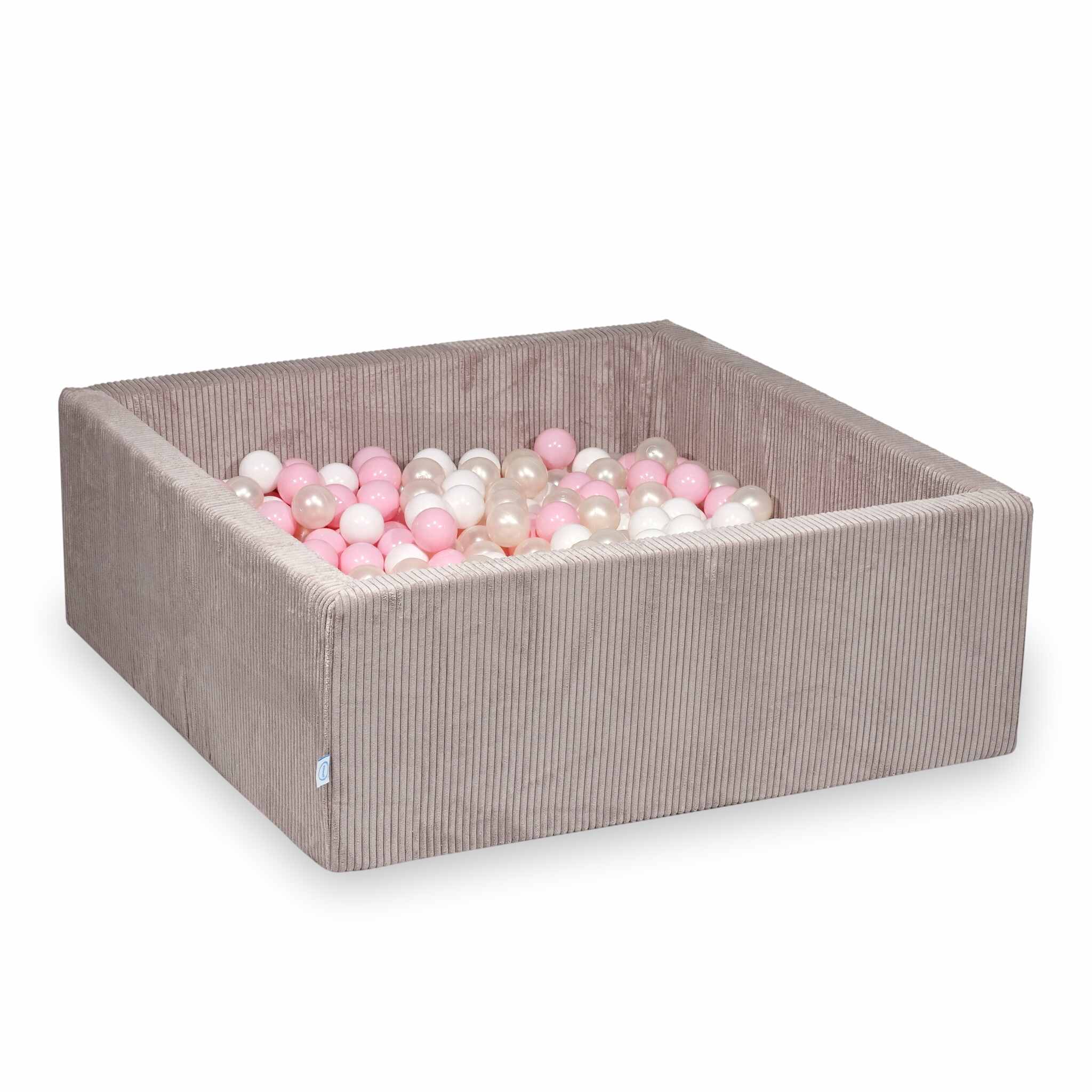 Square ball pit 110x110x40 cm in Corduroy Light Pink, 600 balls