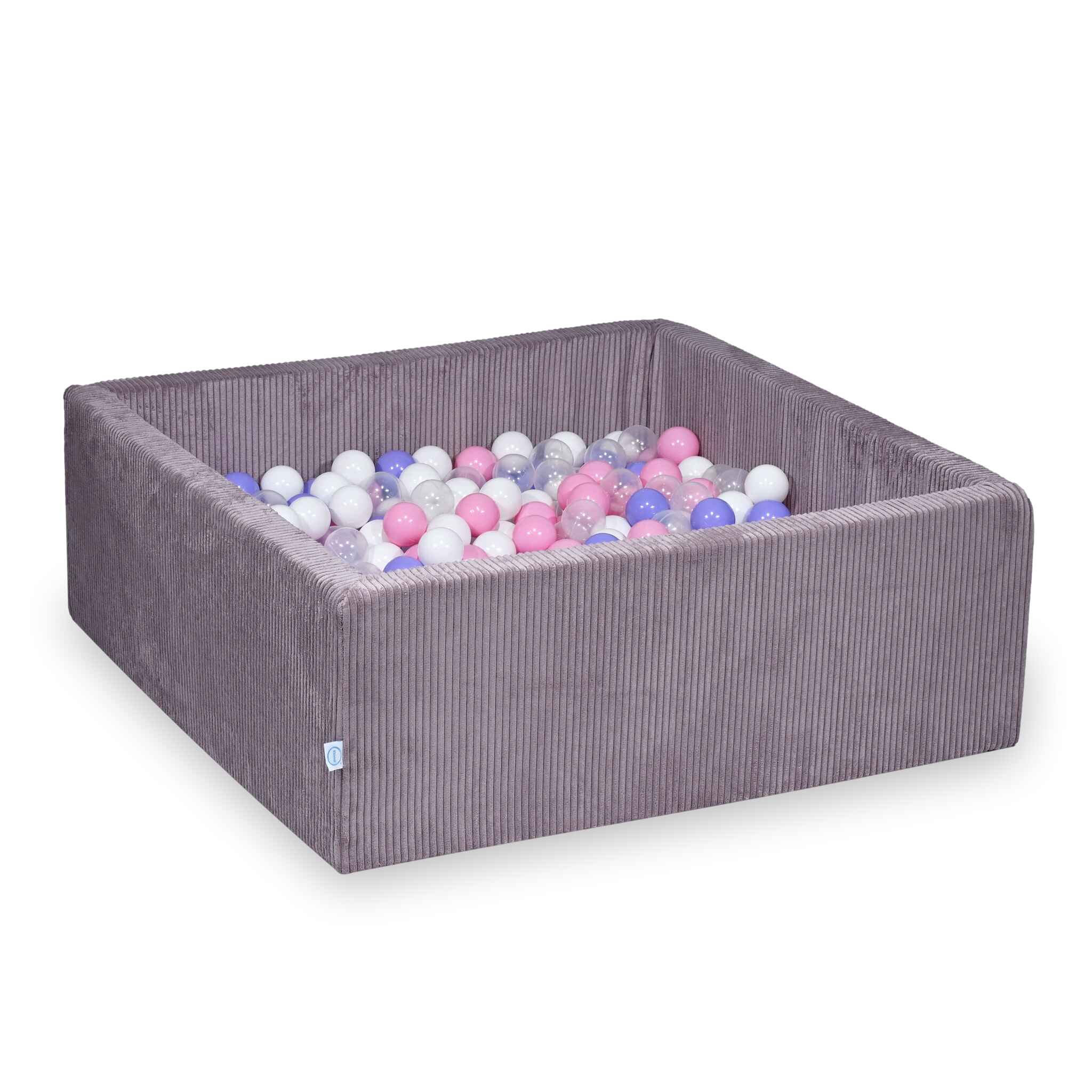 Square ball pit 110x110x40 cm in Corduroy Lavender, 600 balls