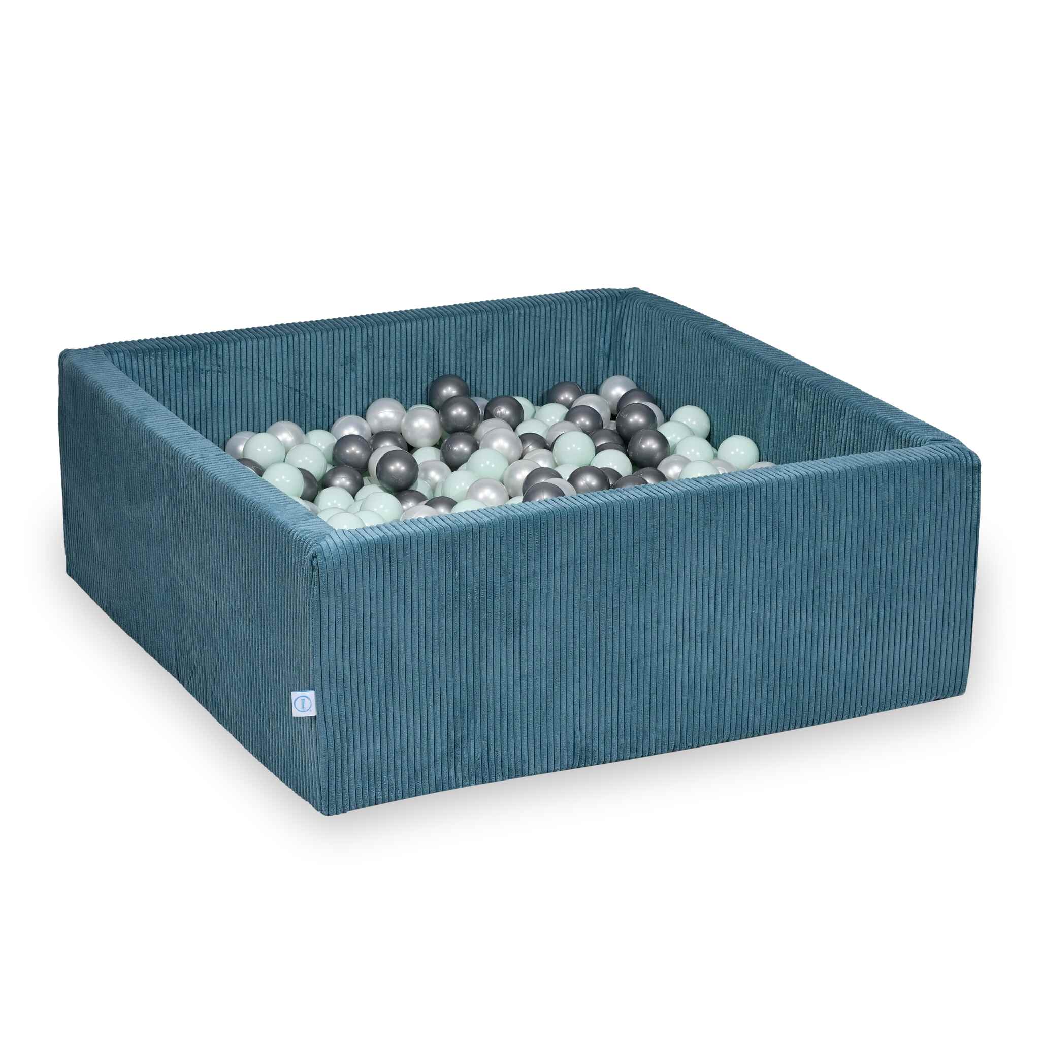 Square ball pit 110x110x40 cm in Corduroy Blue, 600 balls