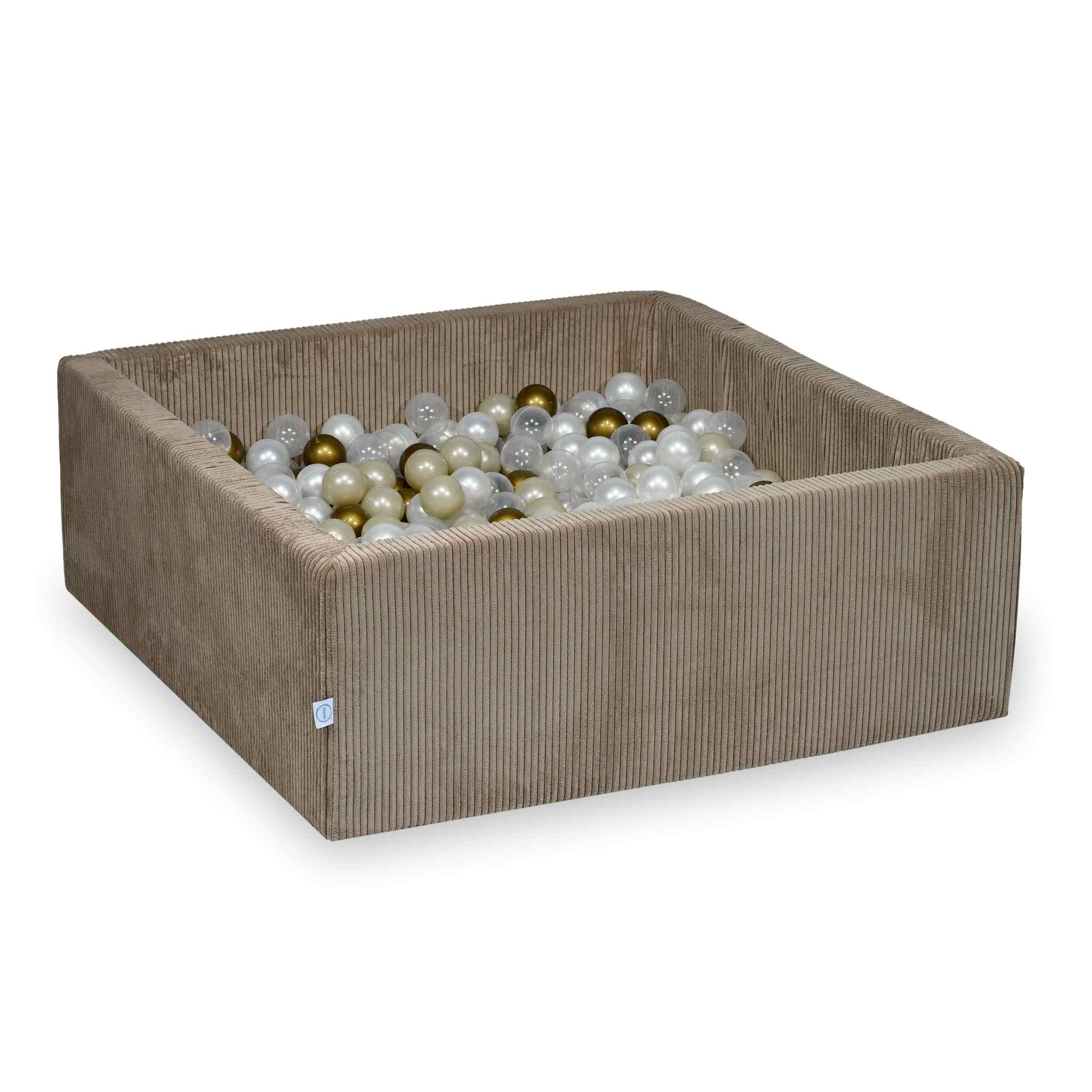Square ball pit 110x110x40 cm in Corduroy Toffee, 600 balls