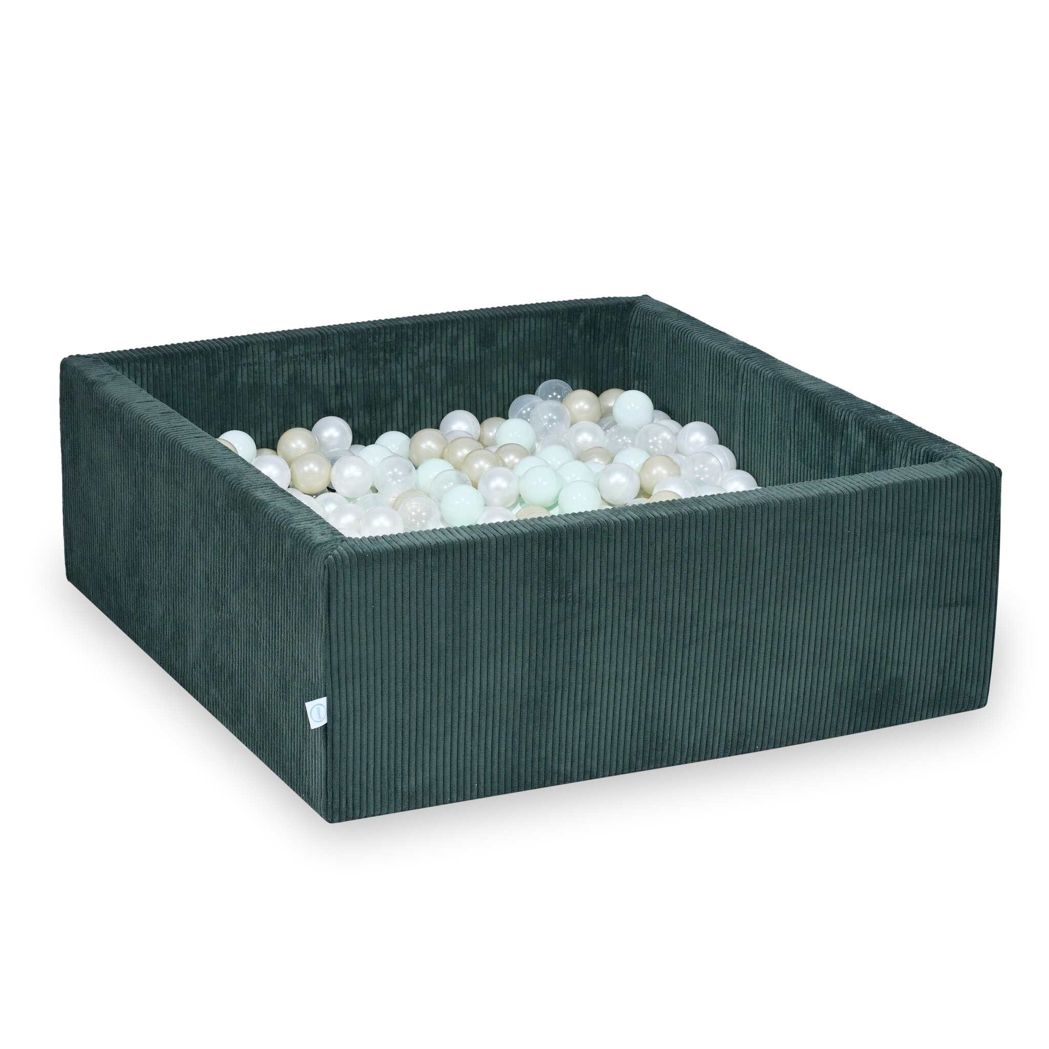 Square ball pit 110x110x40 cm in Corduroy Green, 600 balls