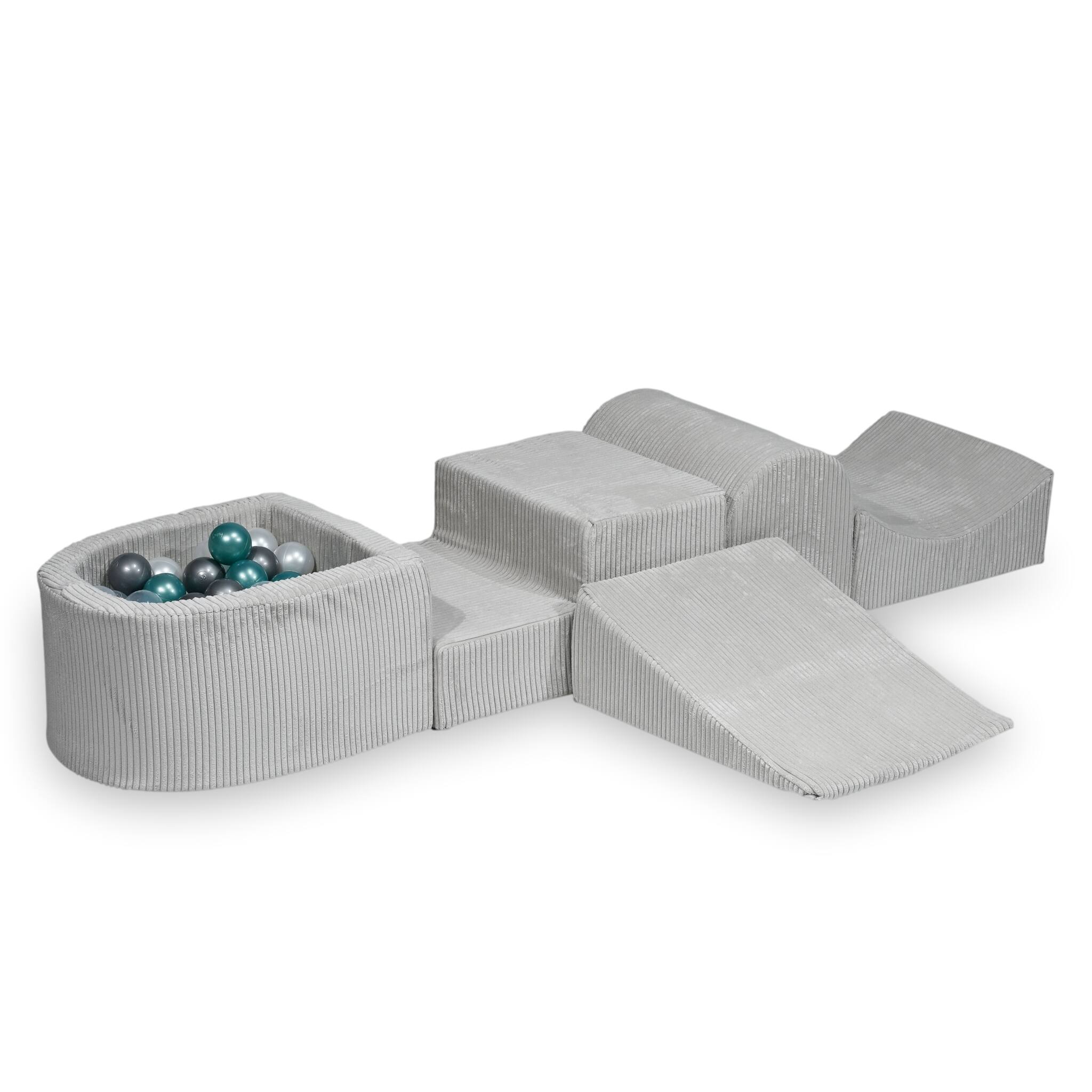 Foam playground with hill and micro corduroy gray pool + 100 balls