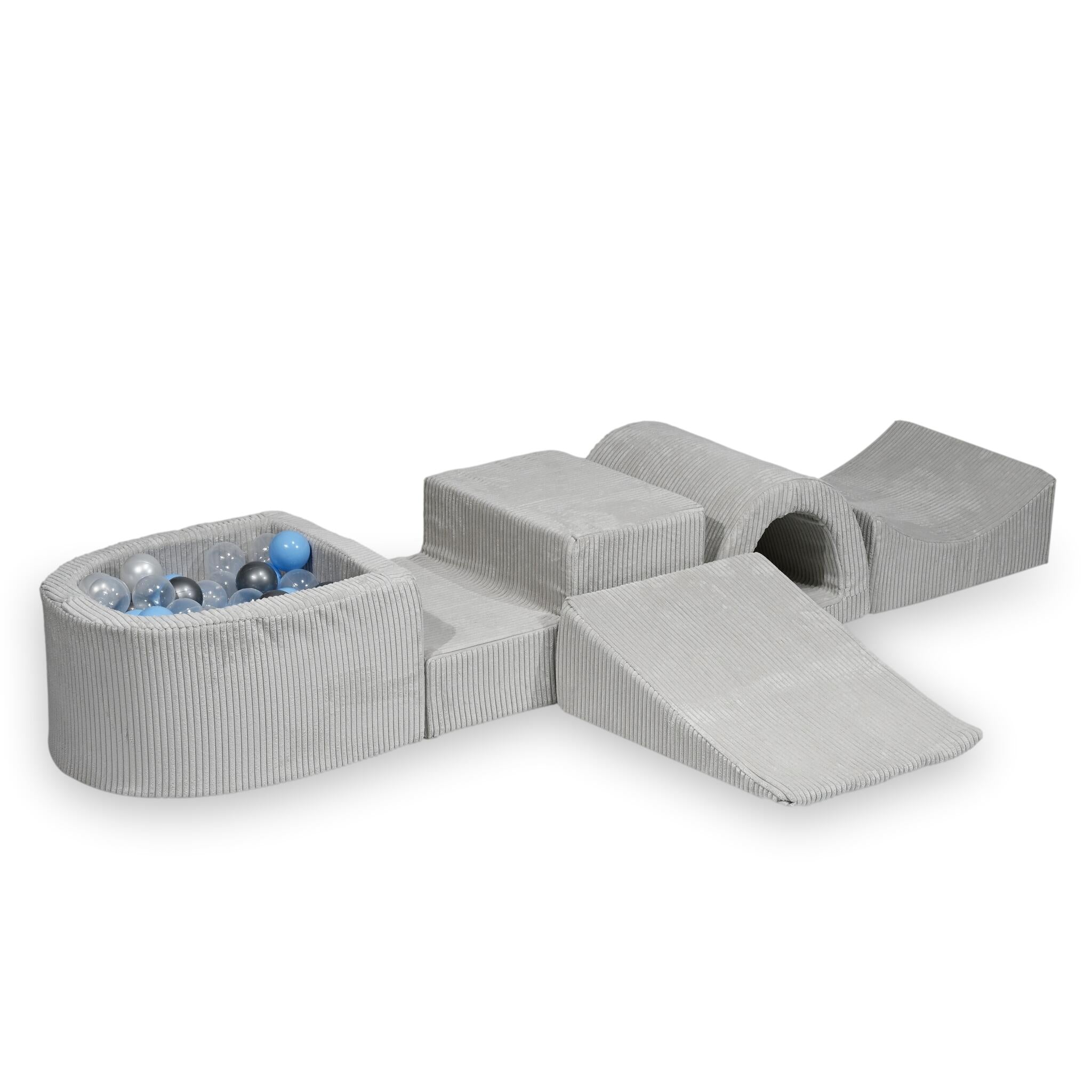 Foam play area with bridge and micro ribbed gray pool + 100 balls