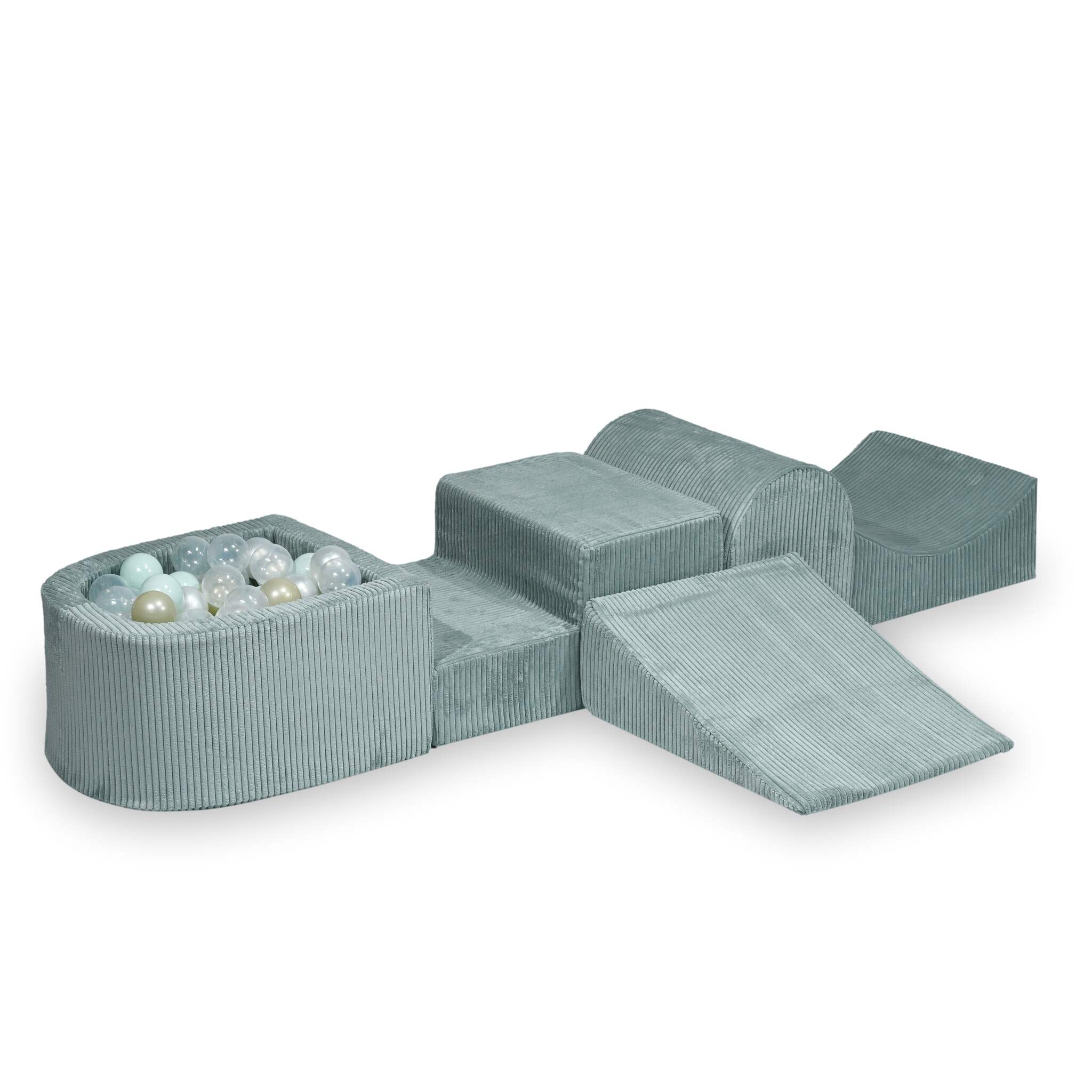 Foam playground  with hill and micro corduroy light mint pool + 100 balls