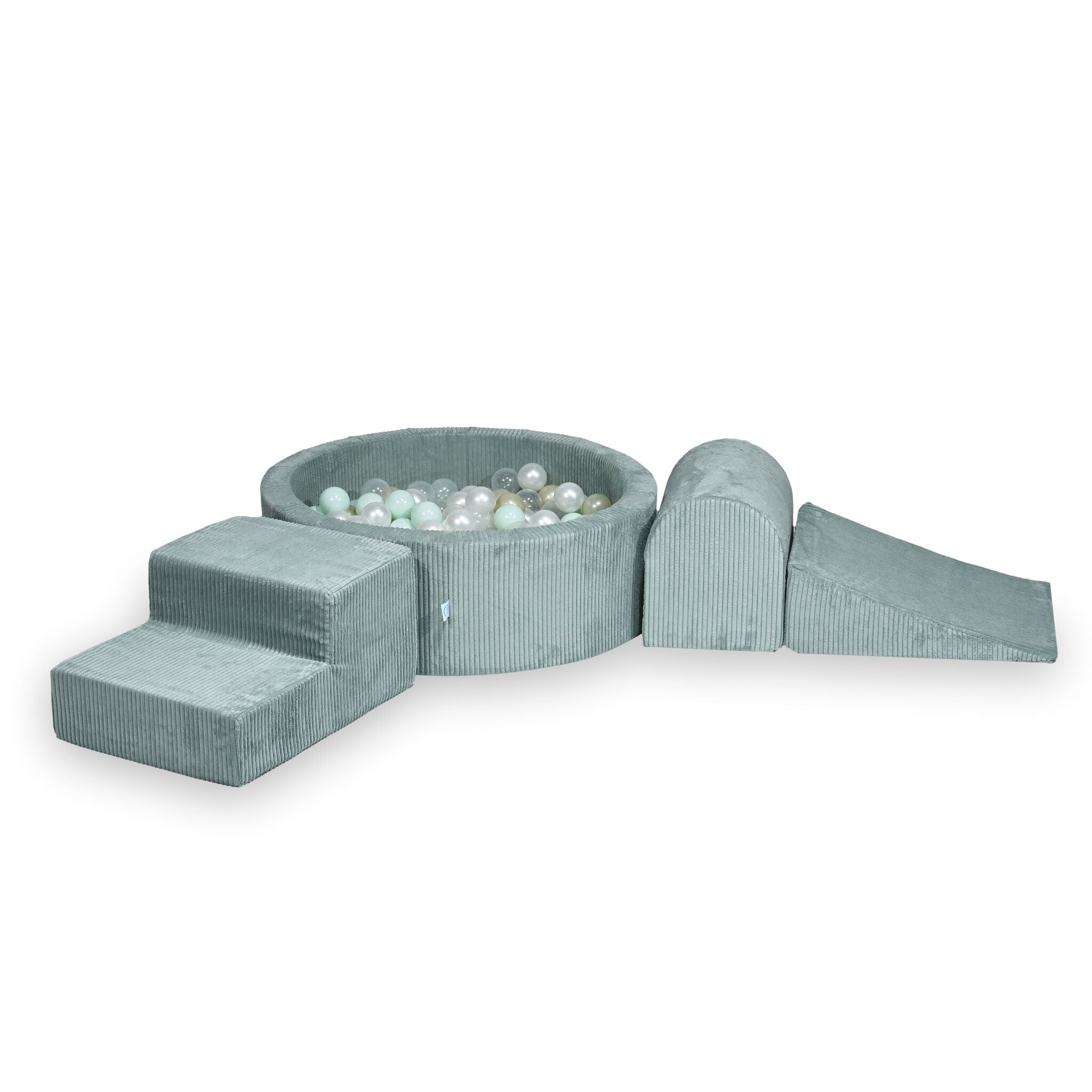 Foam playground with round ball pit 90x30 corduroy light mint + 200 balls