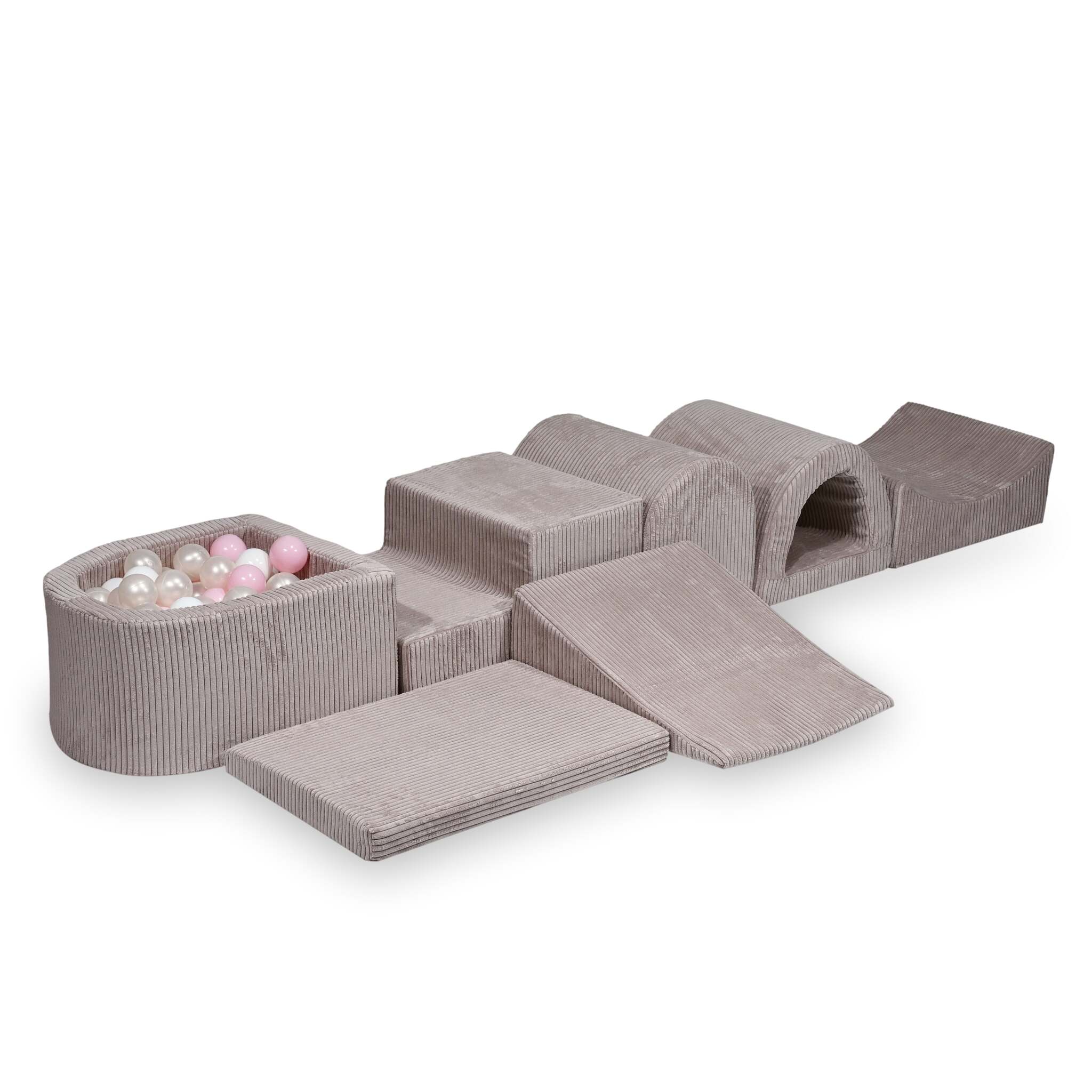 Largest foam play area with light pink micro corduroy ball pit + 100 balls