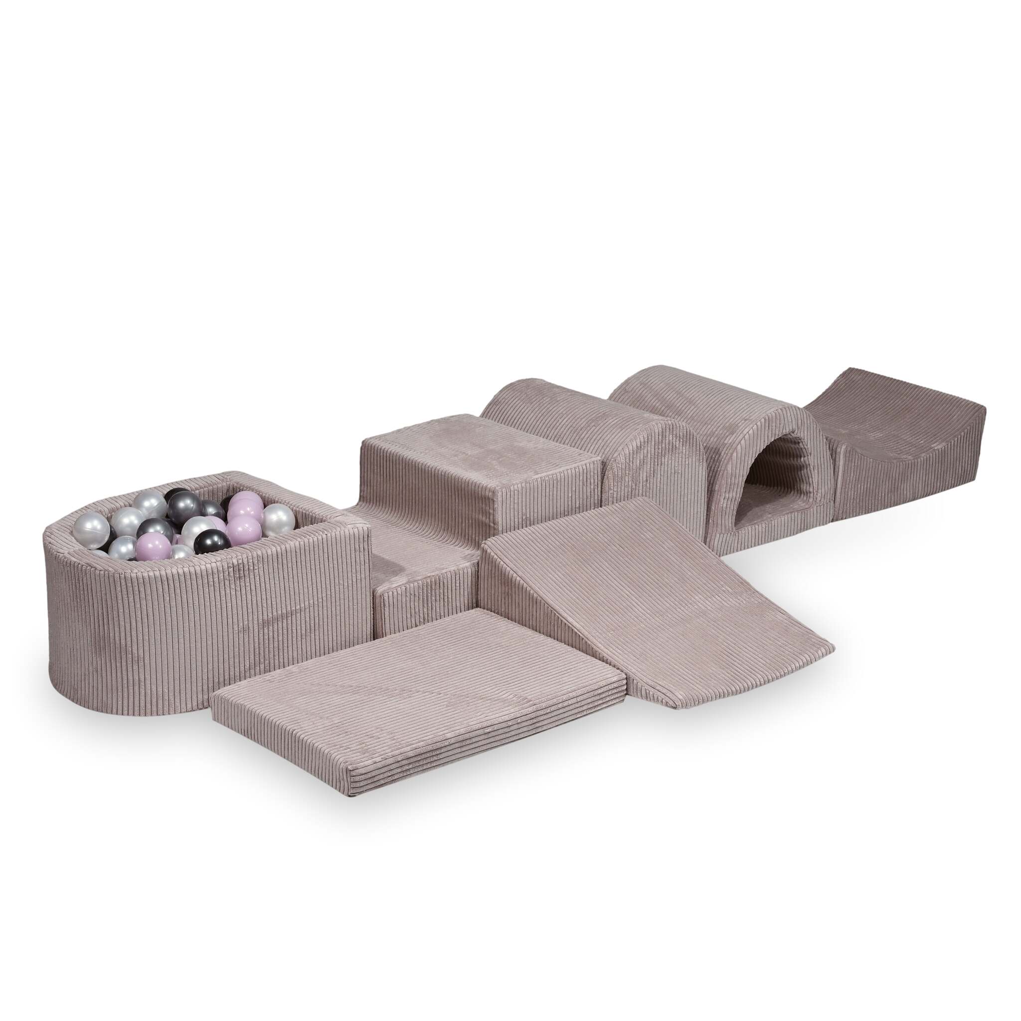 Largest foam play area with light pink micro corduroy ball pit + 100 balls